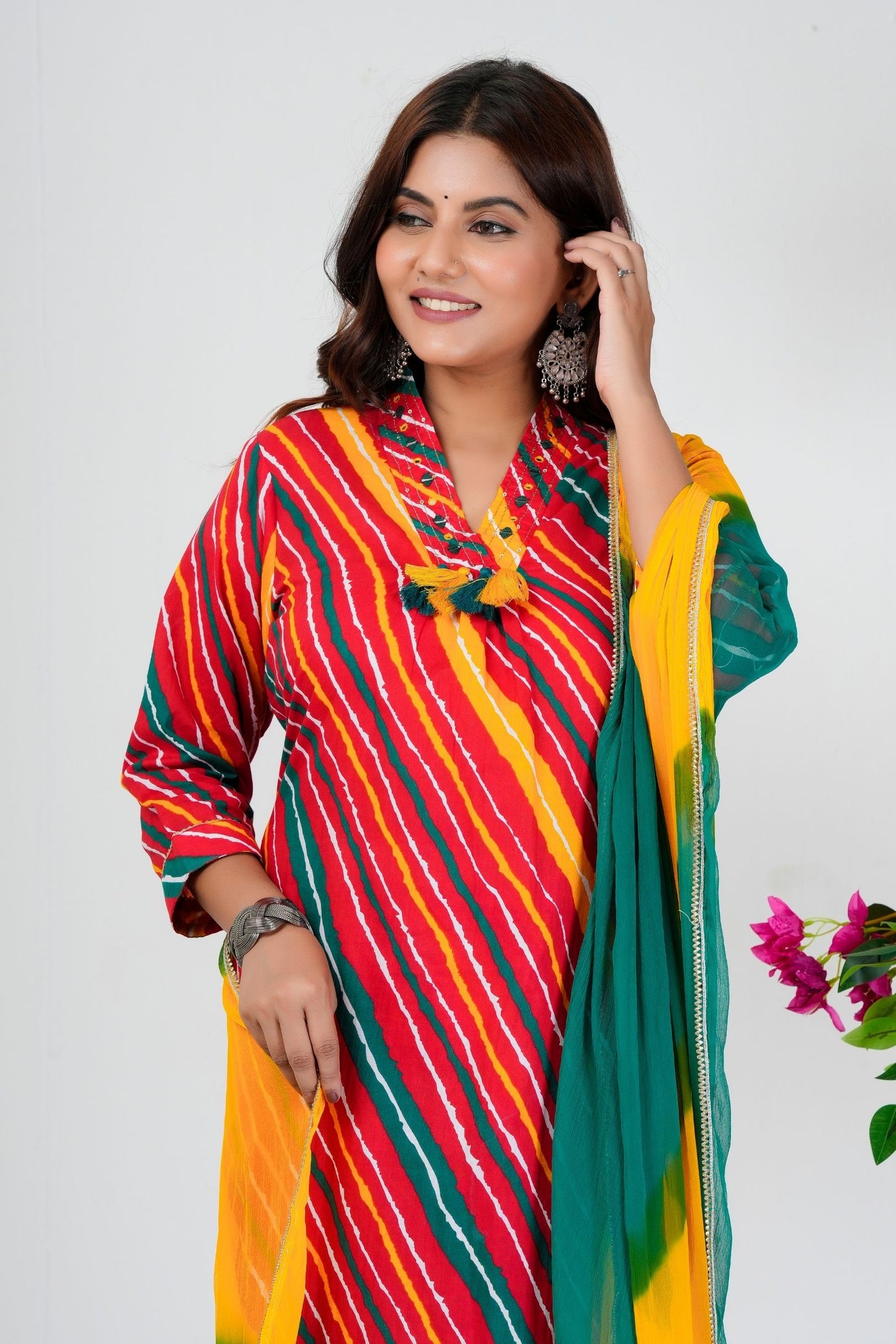 Jaipuri Lahriya Print Pure Cotton Kurta Set With Dupatta