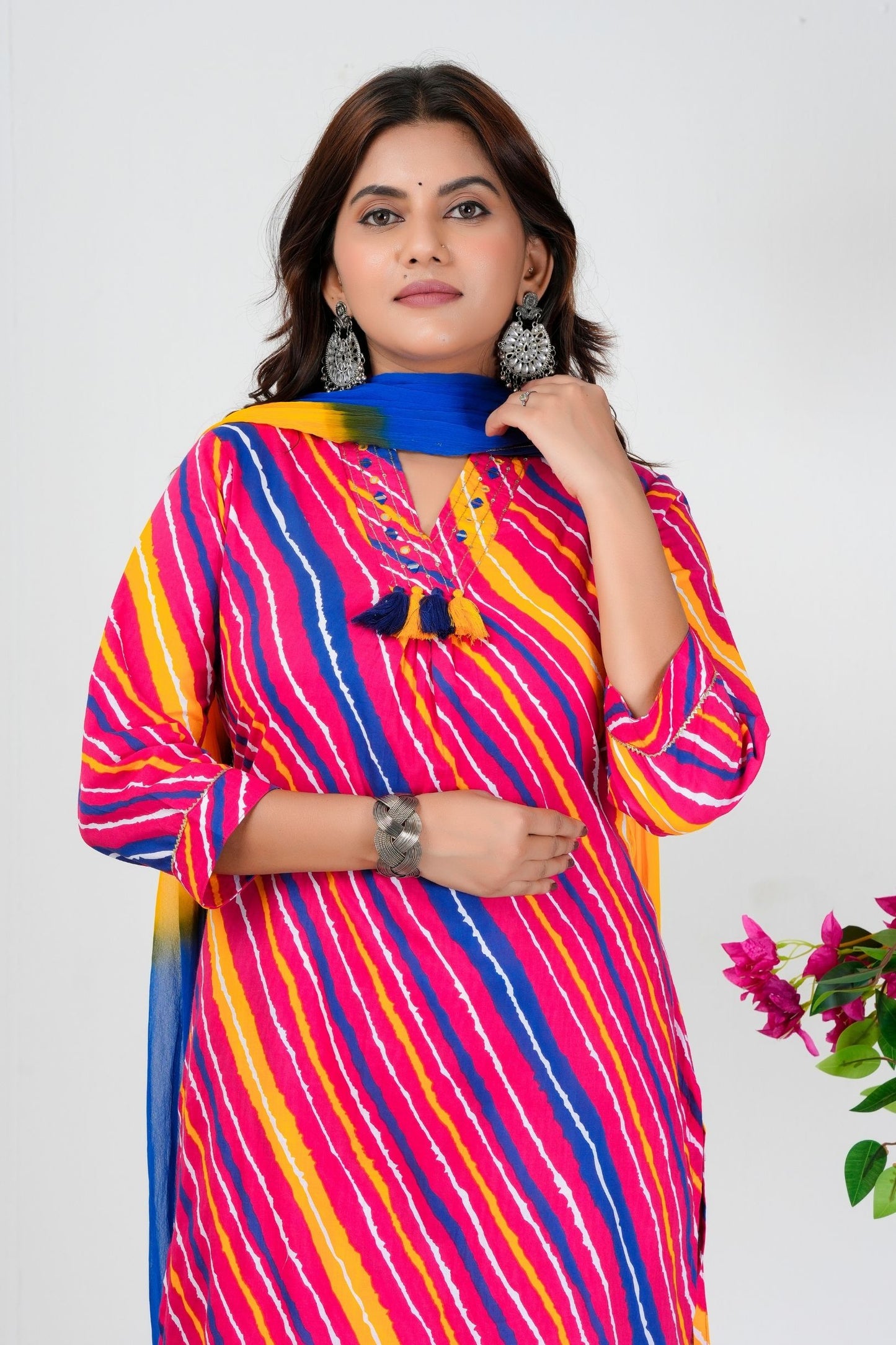 Jaipuri Lahriya Pure Cotton Kurta Set With Dupatta