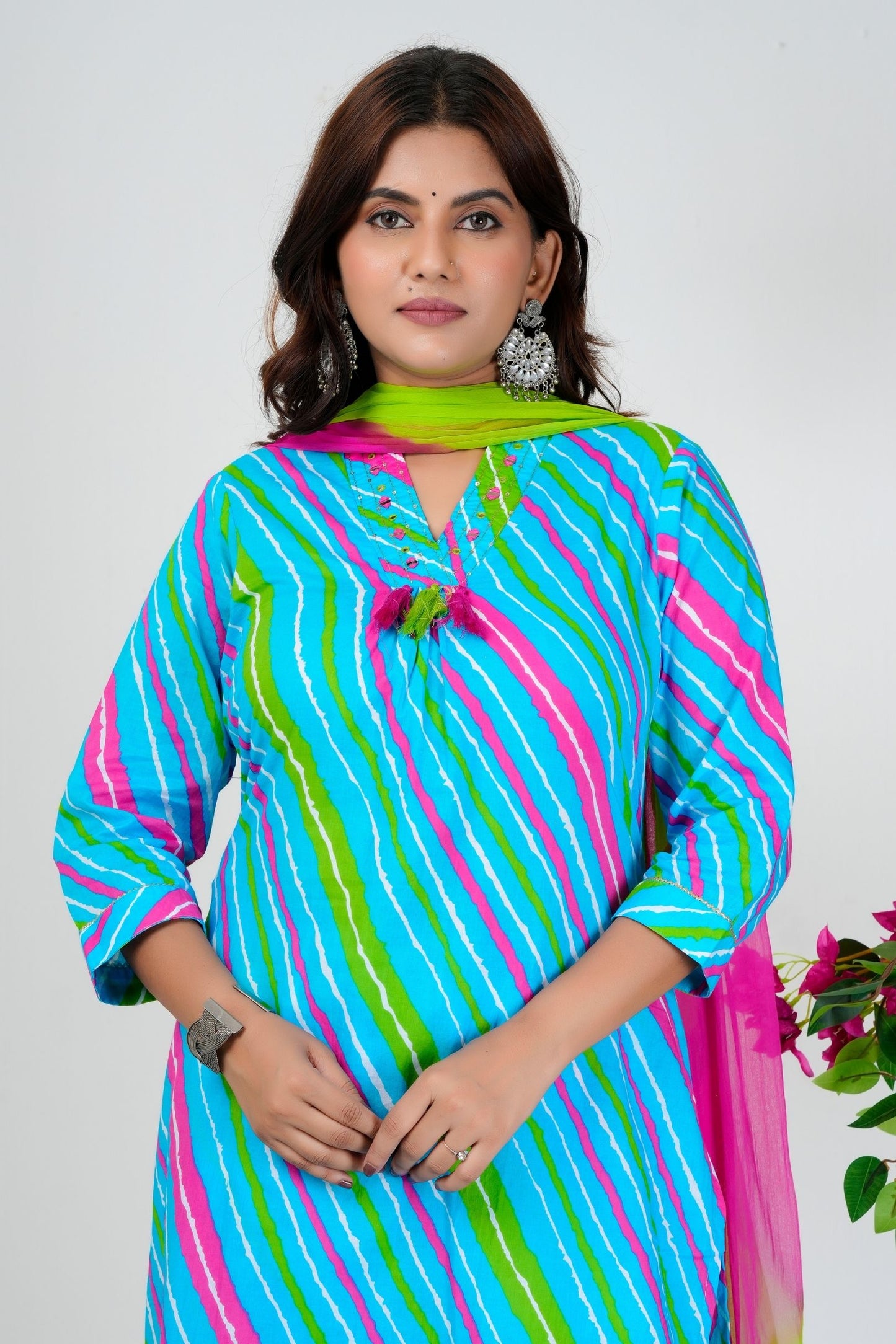 Jaipuri Lahriya Pure Cotton Kurta Set With Dupatta