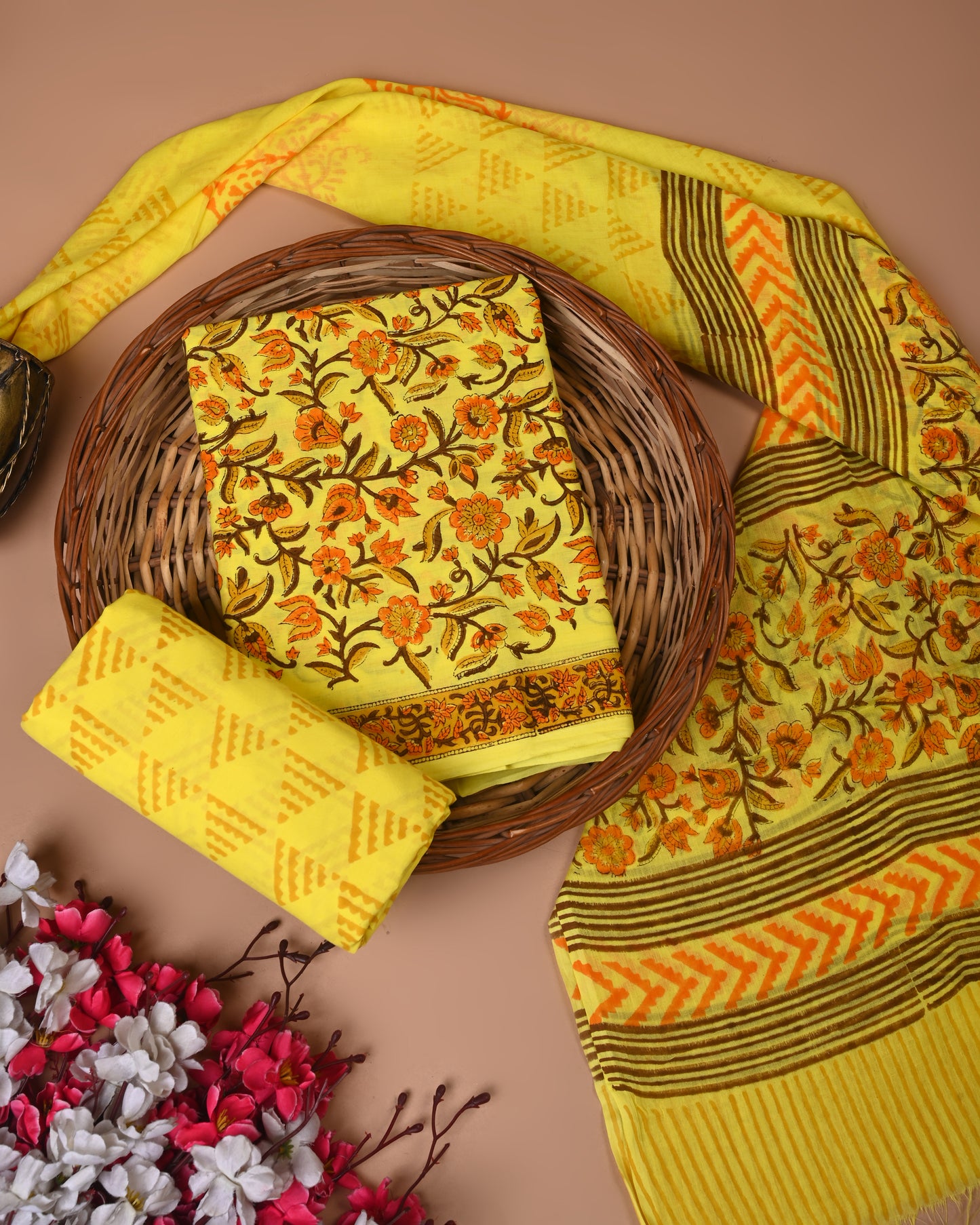 Hand Block Print Pure Cotton Suit With Mulmul Dupatta
