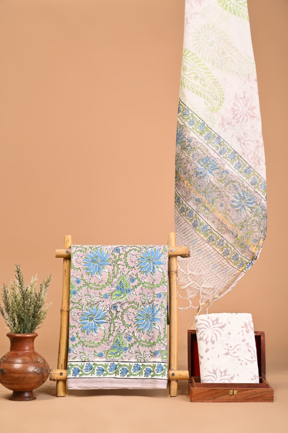 Premium Hand Block Printed Cotton Suit With Kota Doria Dupatta