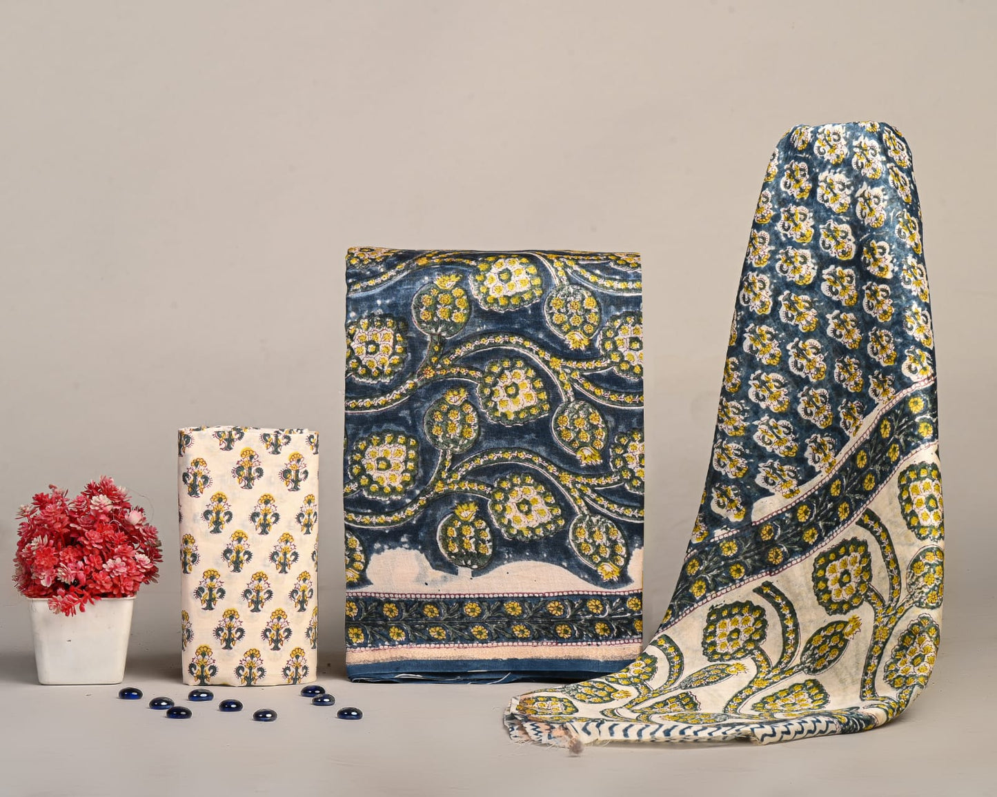Premium Hand Block Print Chanderi Silk Suit Set