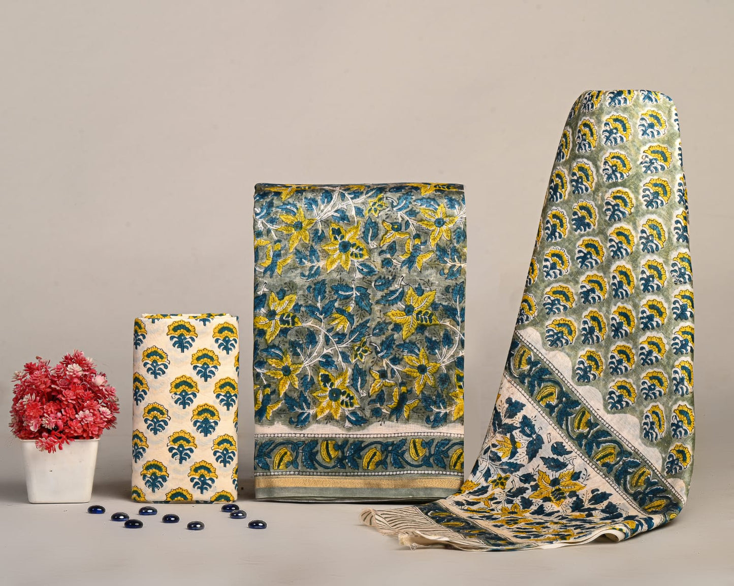 Sanganeri Prints Chanderi Silk Suit Set