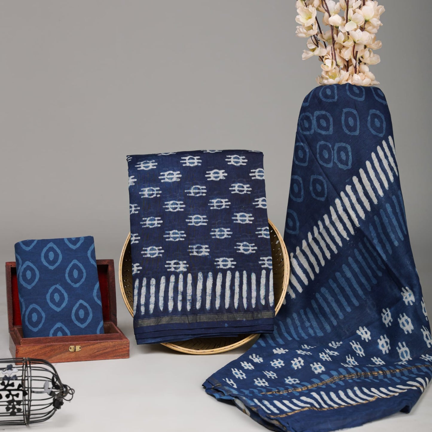 Dabu Hand Block Print Chanderi Silk Suit Set