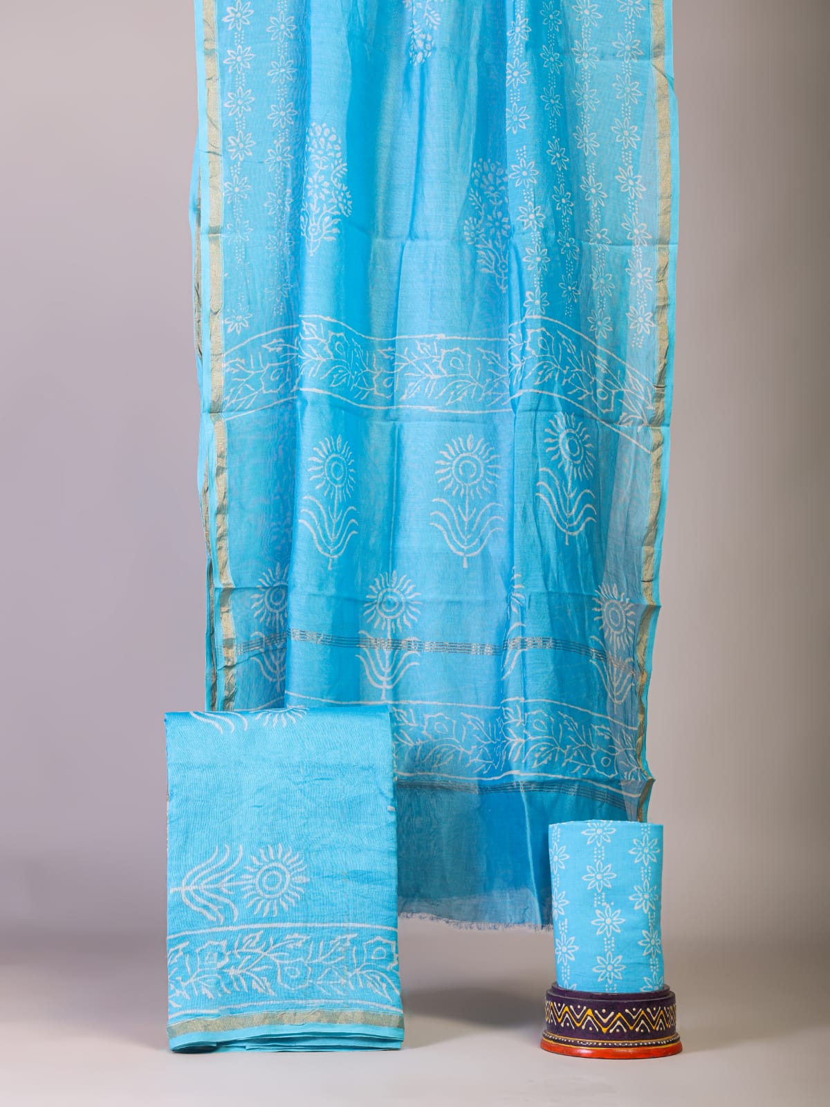 Premium Hand Block Print Chanderi Silk Suit Set
