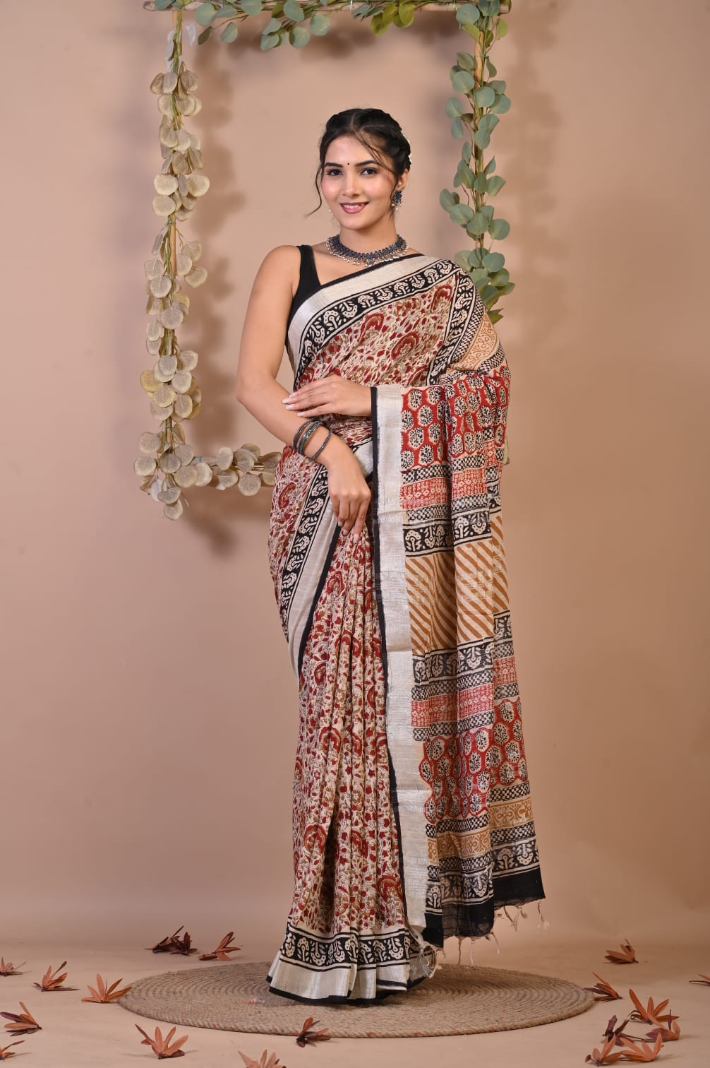 Exclusive Hand Printed Linen Saree