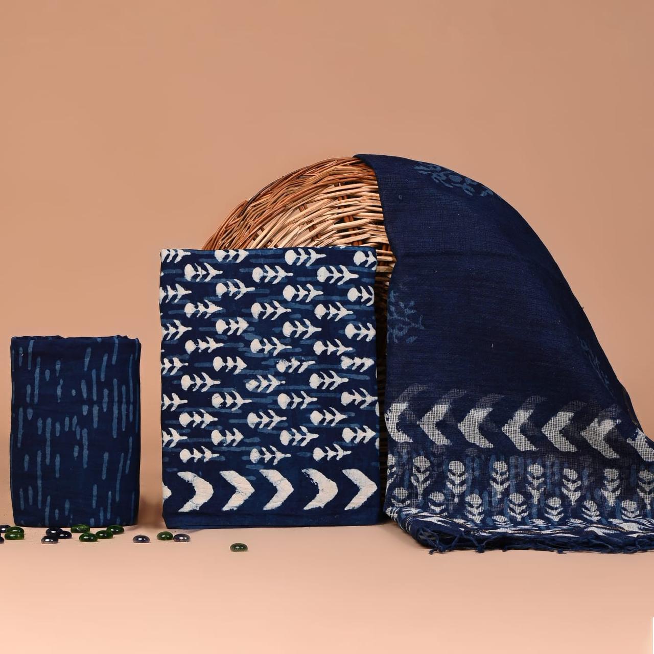 Premium Hand Block Printed Cotton Suit With Kota Doria Dupatta