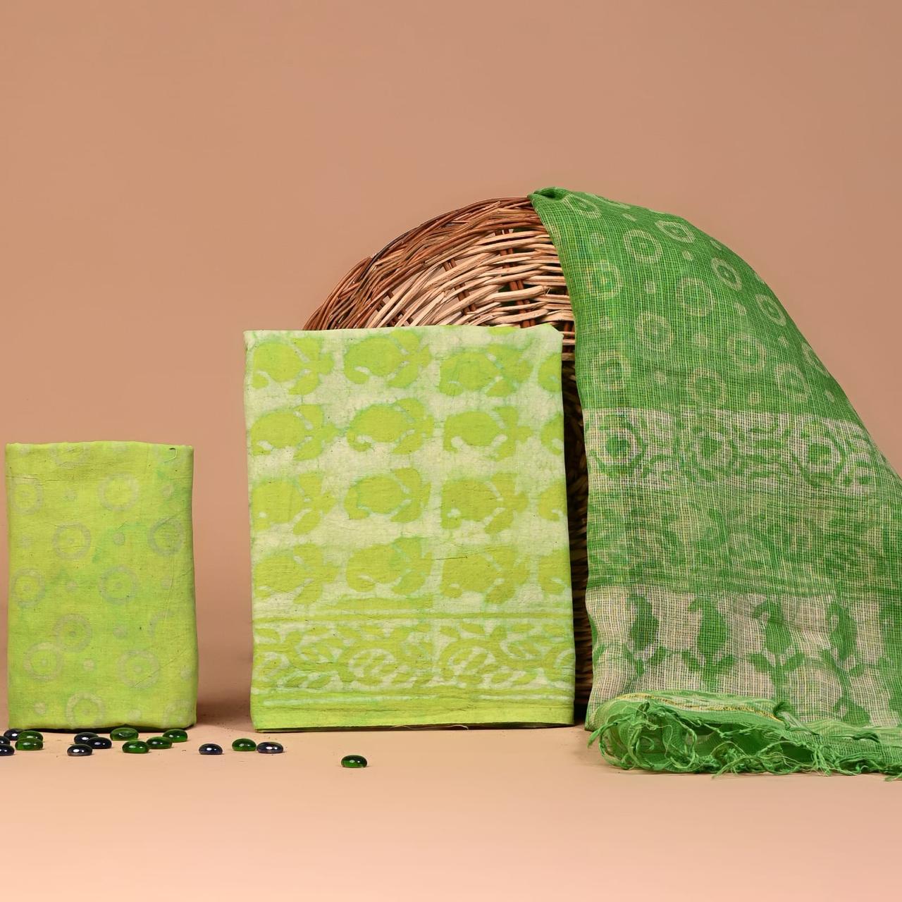 Premium Hand Block Printed Cotton Suit With Kota Doria Dupatta