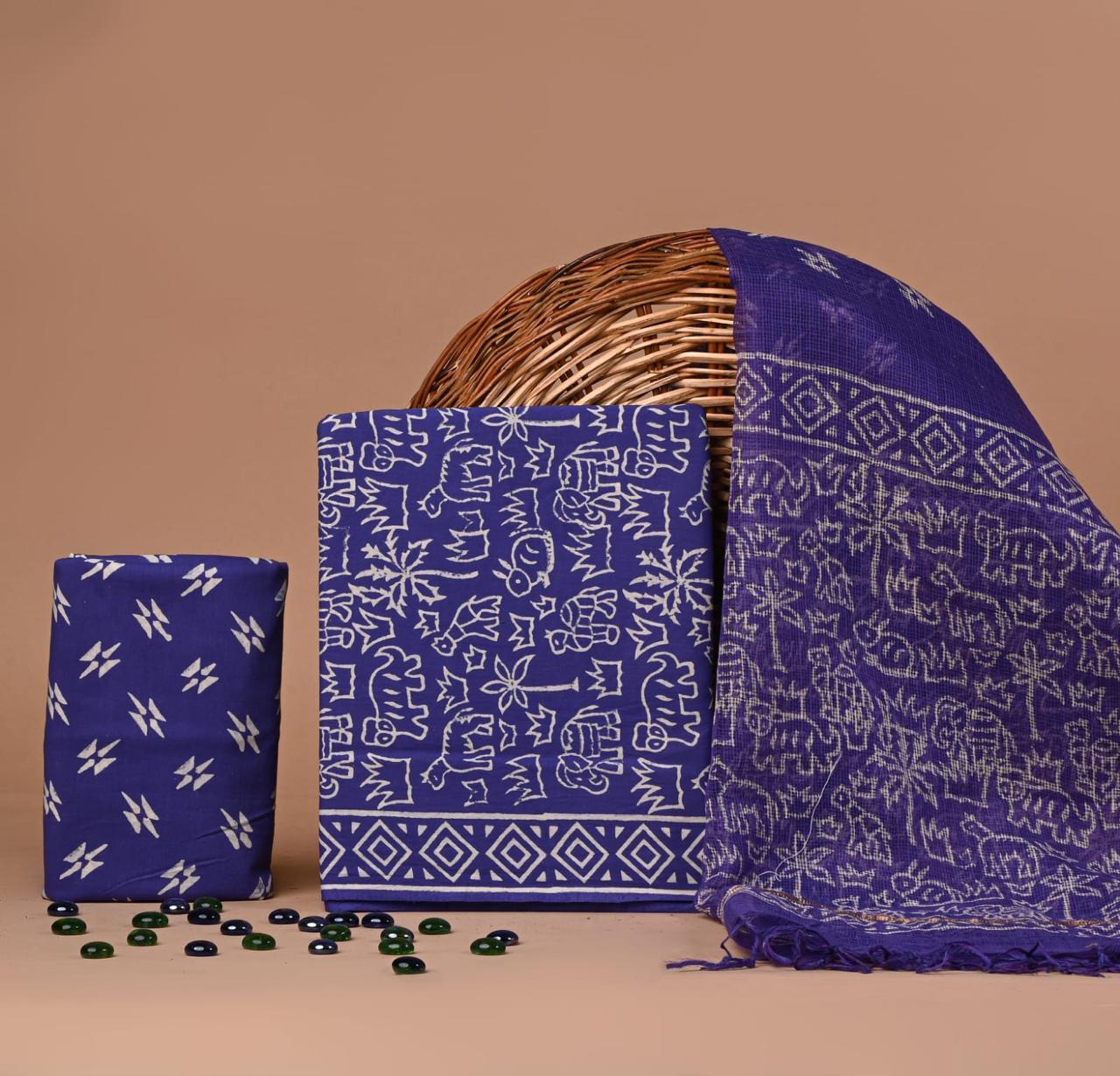 Premium Hand Block Printed Cotton Suit With Kota Doria Dupatta