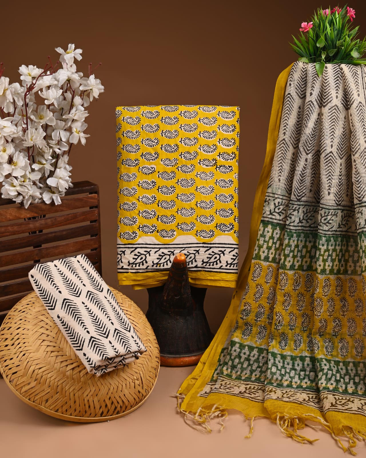 Exclusive Hand Block Printed Cotton Suit With Kota Doria Dupatta