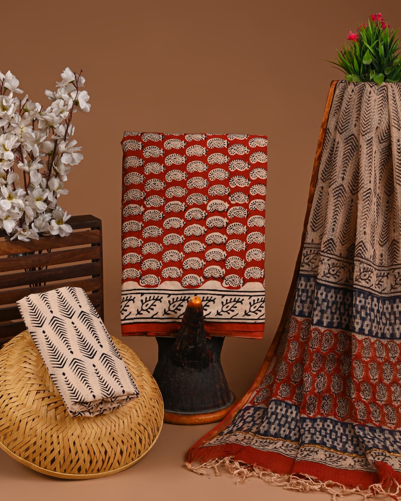 Exclusive Hand Block Printed Cotton Suit With Kota Doria Dupatta