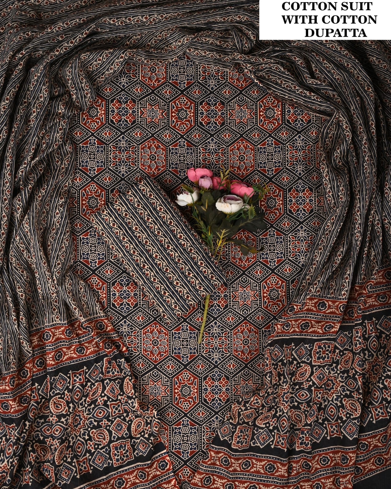 Premium Bagru Hand Block Print Cotton Suit Set (PCVCSCD59)