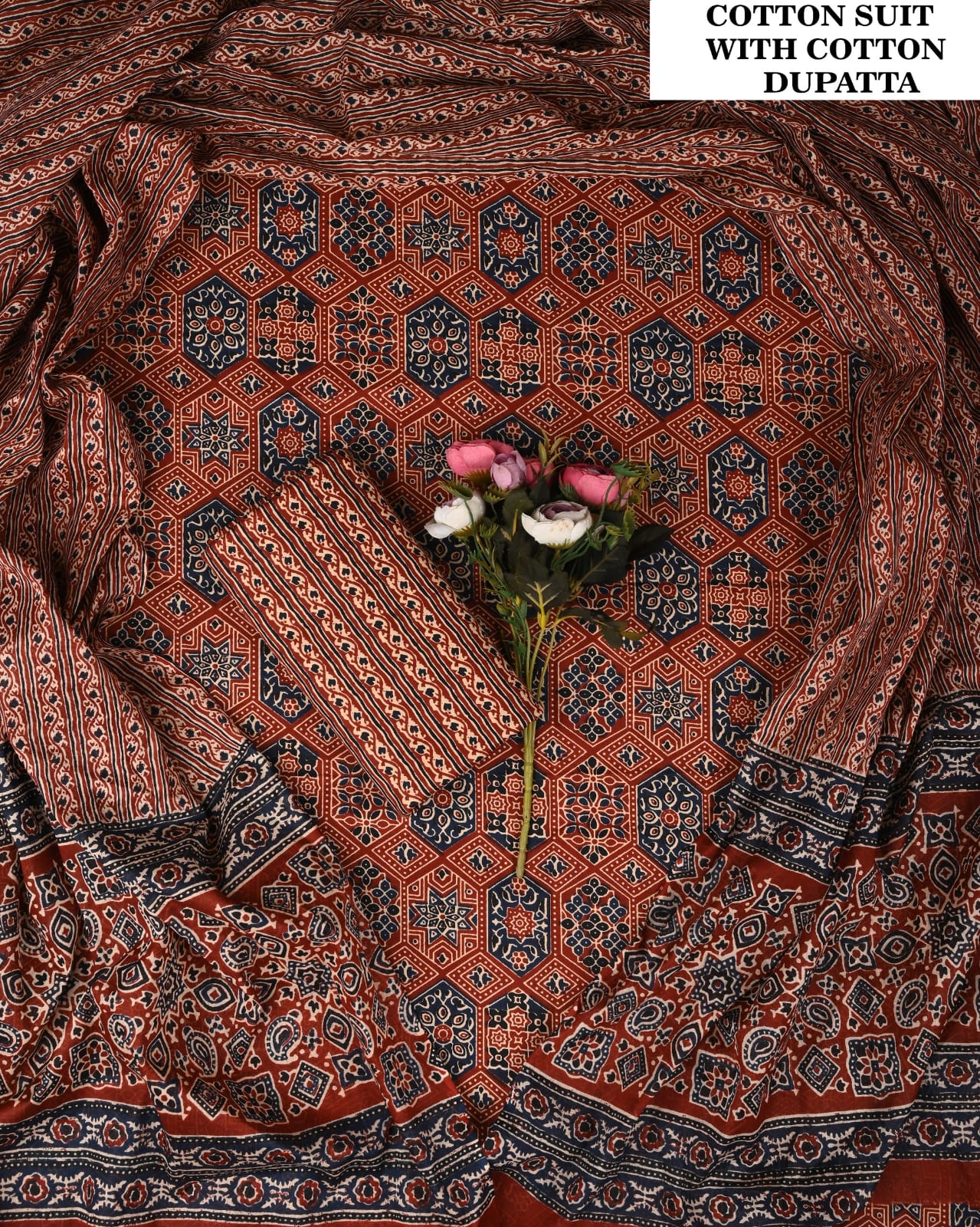Bagru Hand Block Printed Cotton Suit Set (PCVCSCD48)