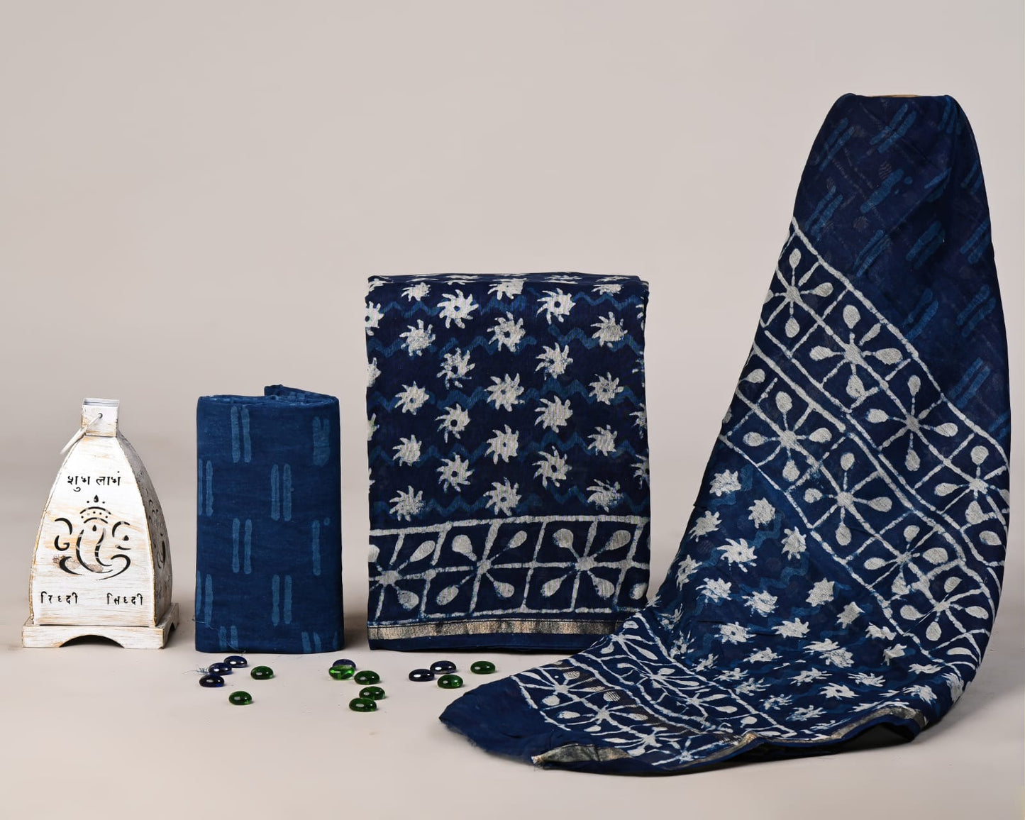 Exclusive Dabu Hand Print Chanderi Silk Suit Set