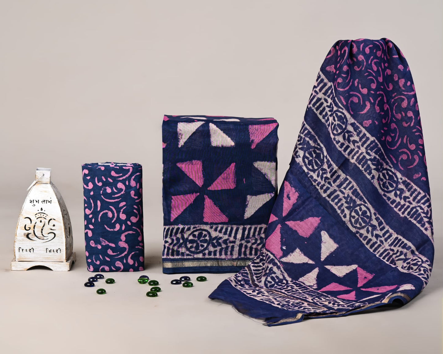 Premium Hand Block Print Chanderi Silk Suit Set