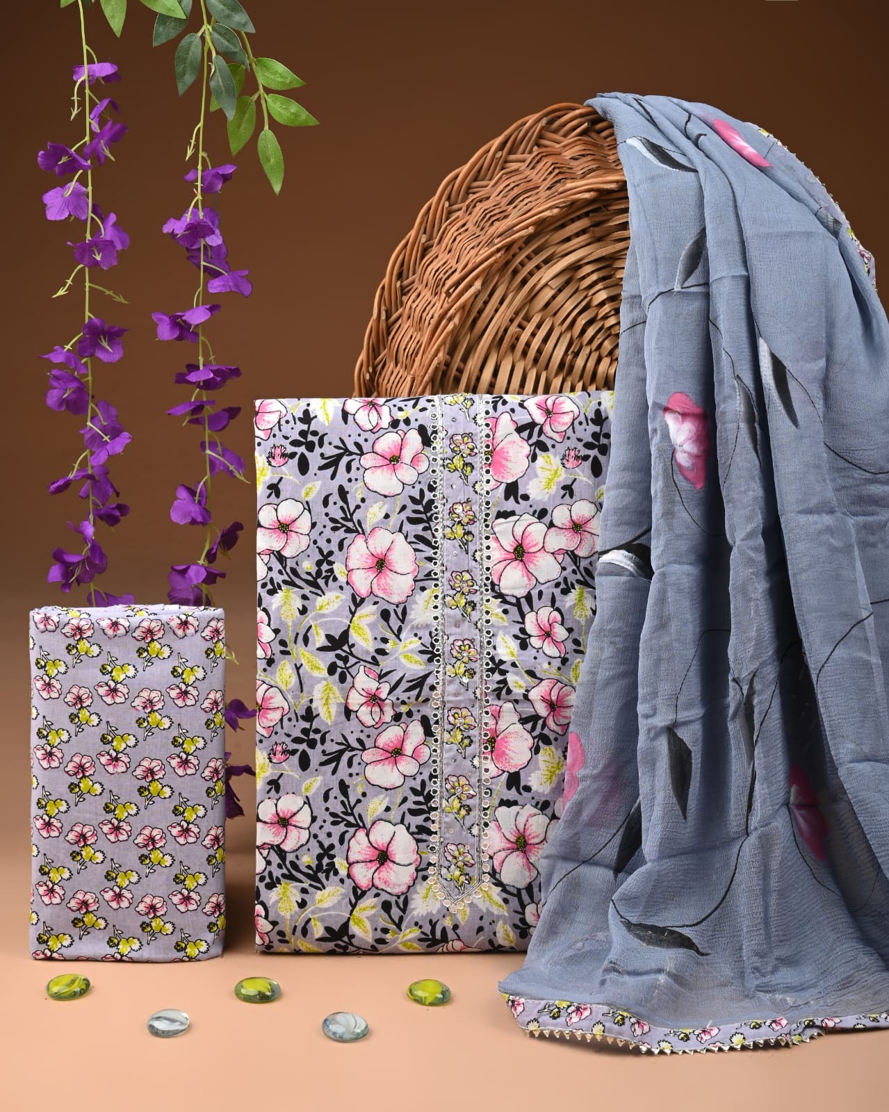 Premium Soft Cotton Gota Patti Work Suit with Chiffon Dupatta