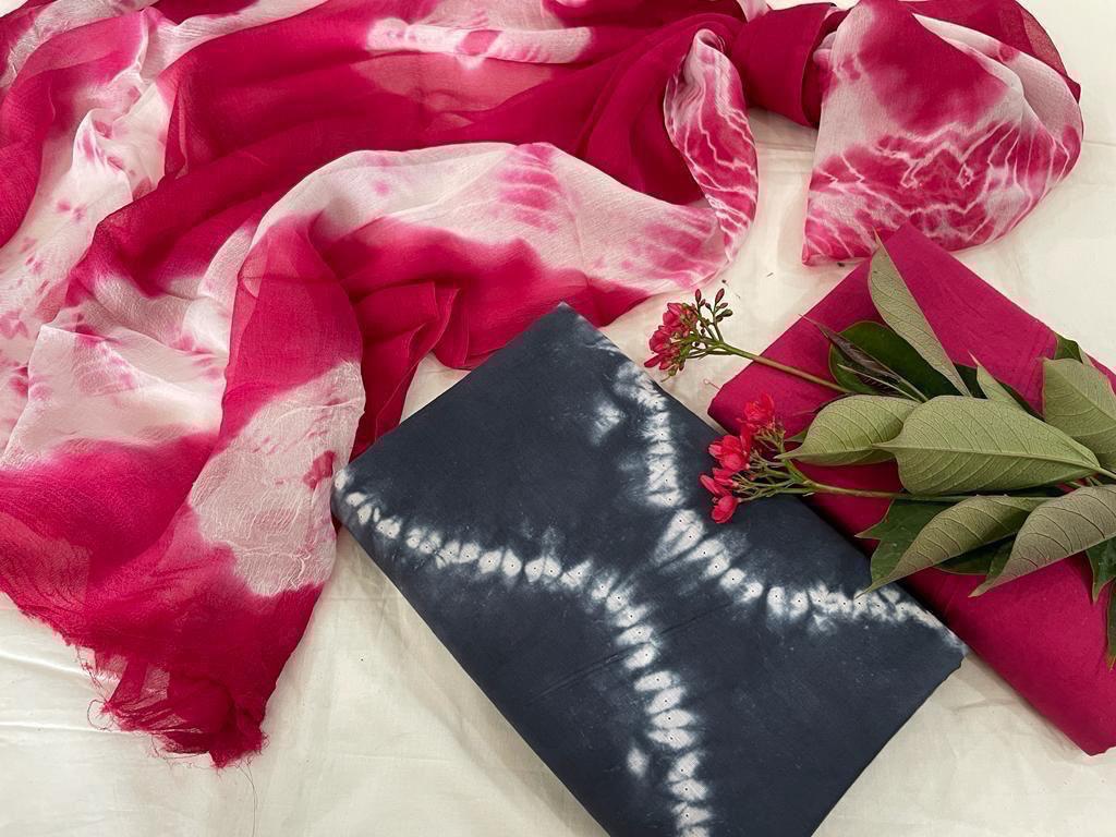 Hand Block Print Cotton Suit With Chiffon Dupatta (46)