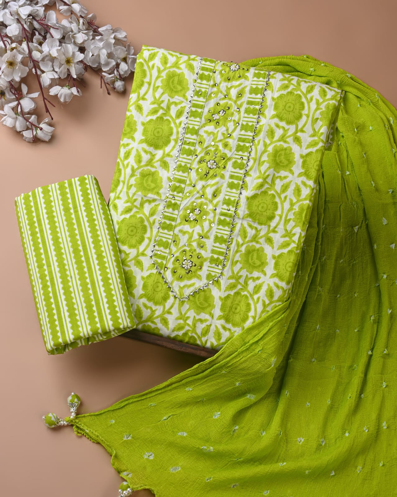 Pure Cotton Gota Patti Work Pink Suit With Chiffon Dupatta