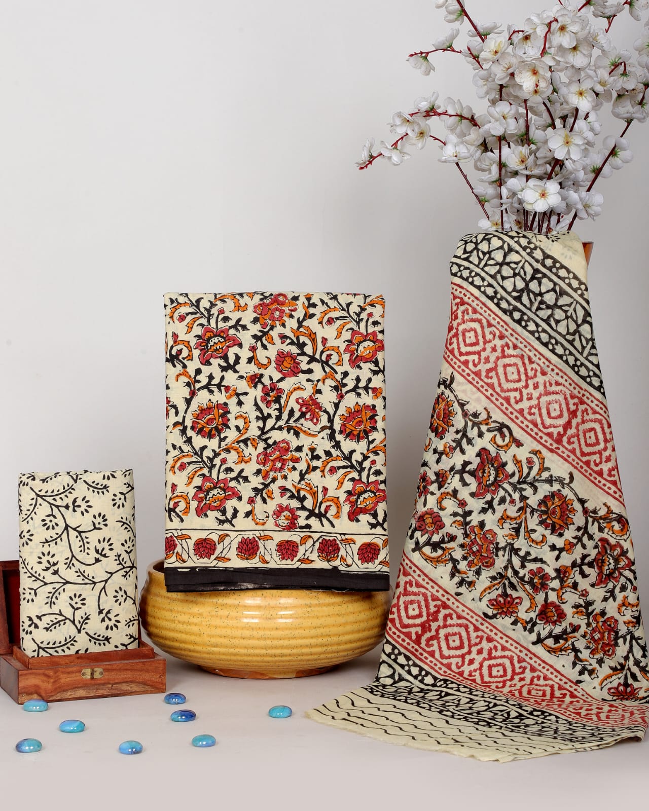 Premium Hand Block Print Cotton Suit With Mulmul Dupatta