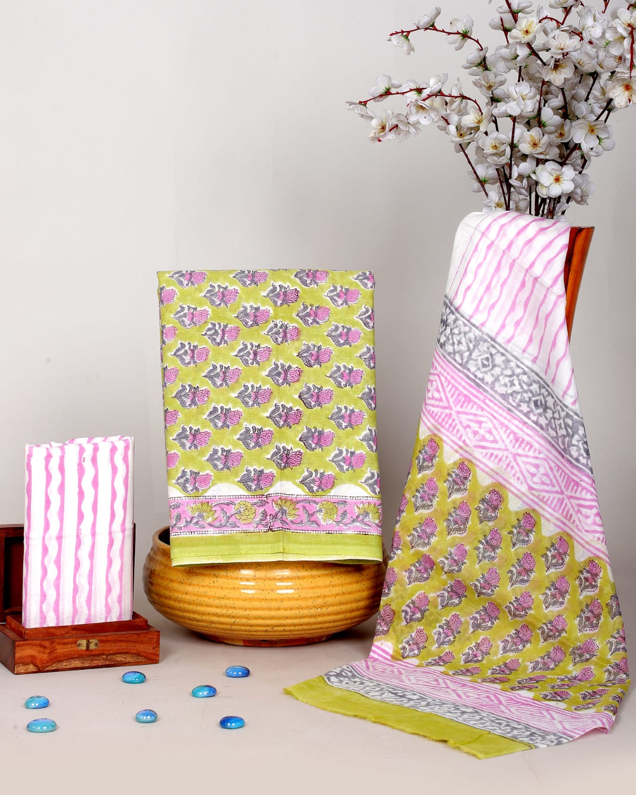 New Hand Block Printed Cotton Suit With Mulmul Dupatta