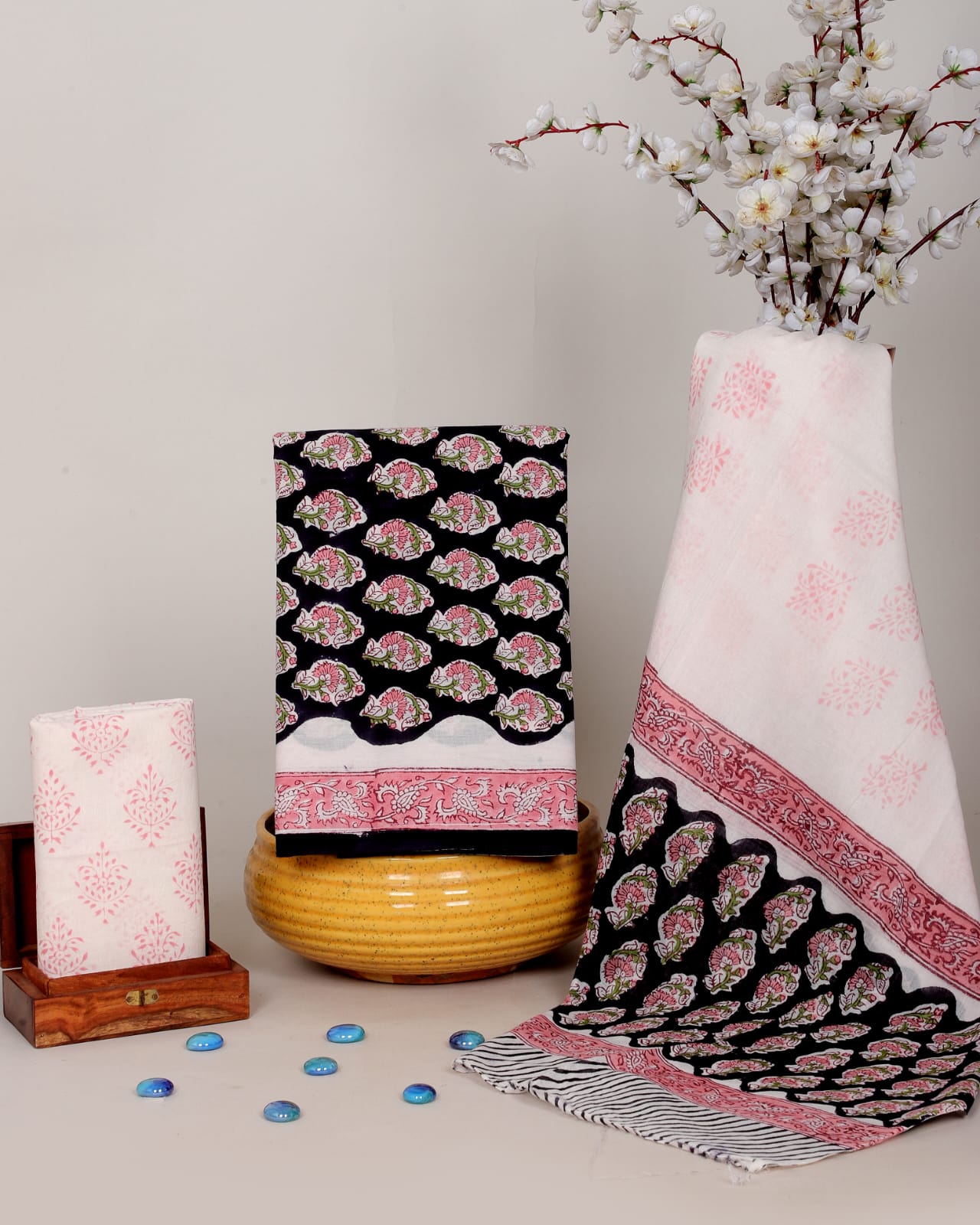 Exclusive Hand Block Printed Cotton Suit With Mulmul Dupatta