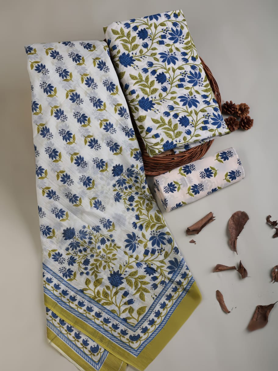 Sanganeri Printed Cotton Suit With Cotton Dupatta
