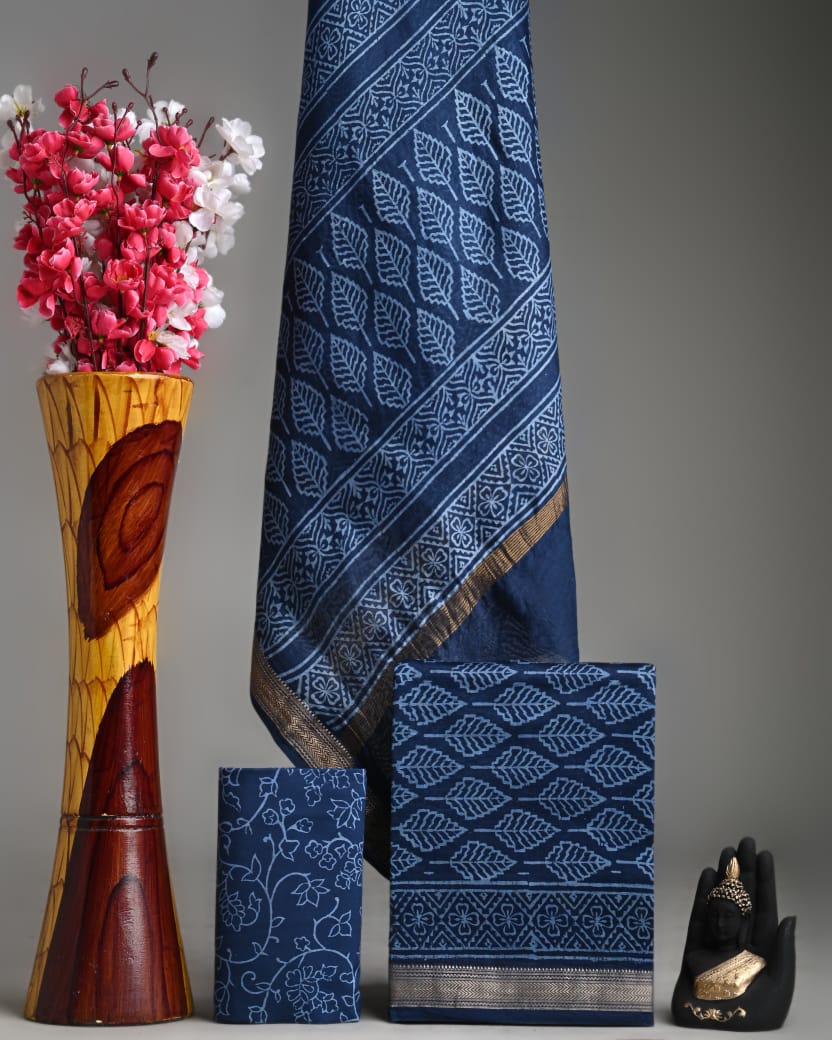 Exclusive Hand Block Print Maheshwari Silk Suit Set