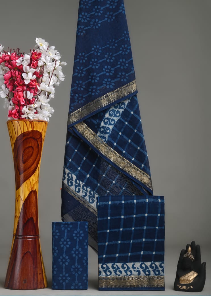 Bagru Hand Blcok Print Maheshwari Silk Suit Set