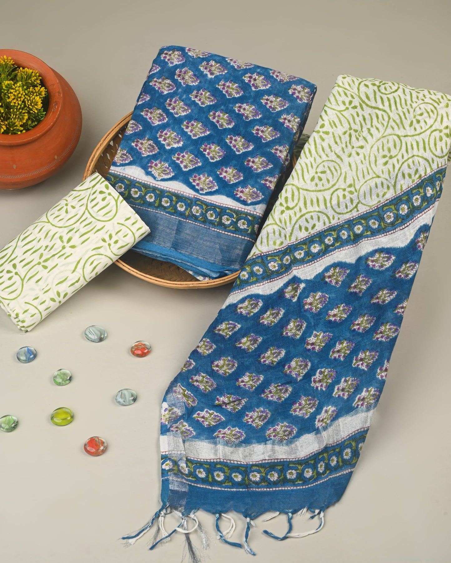 Bgaru Hand Block Print Lilen Suit With Lilen Dupatta