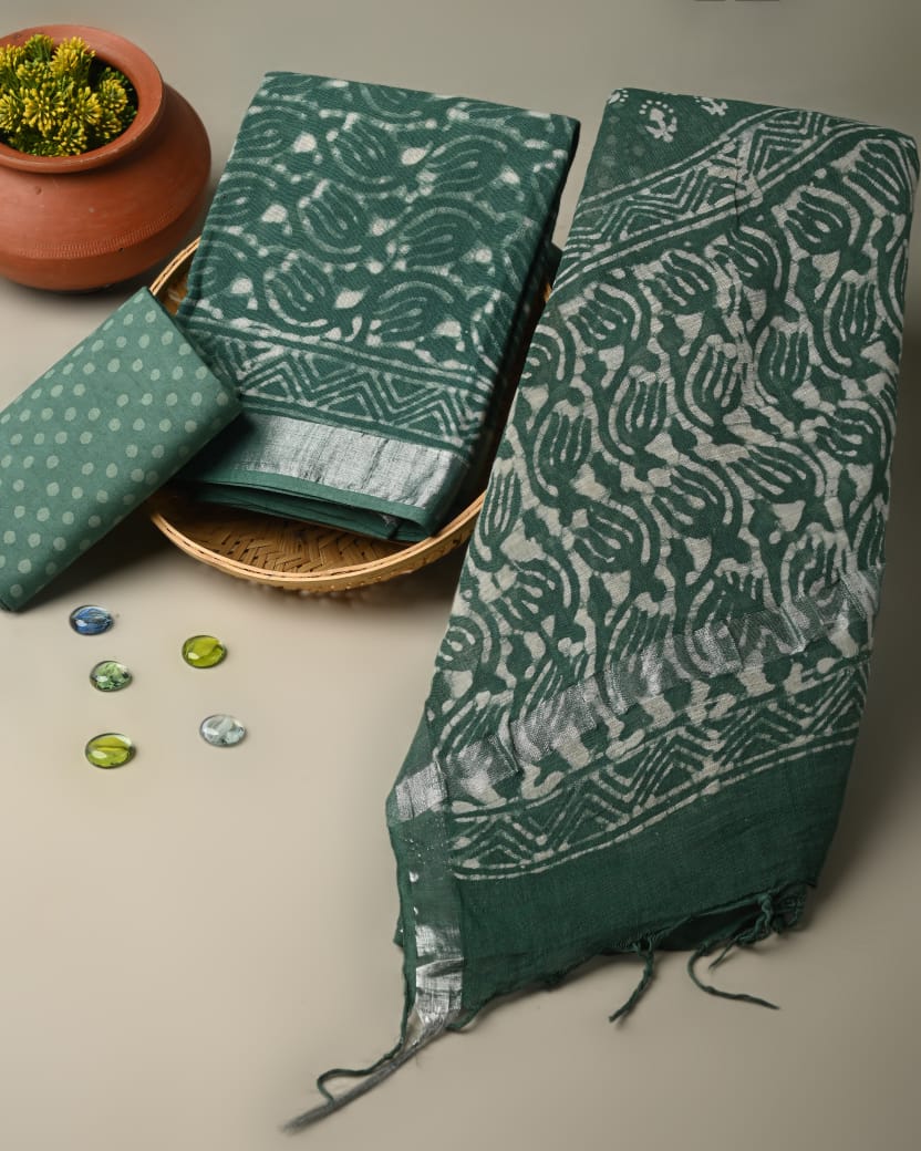 Exclusive Hand Blcok Print Lilen Suit with Lilen Dupatta