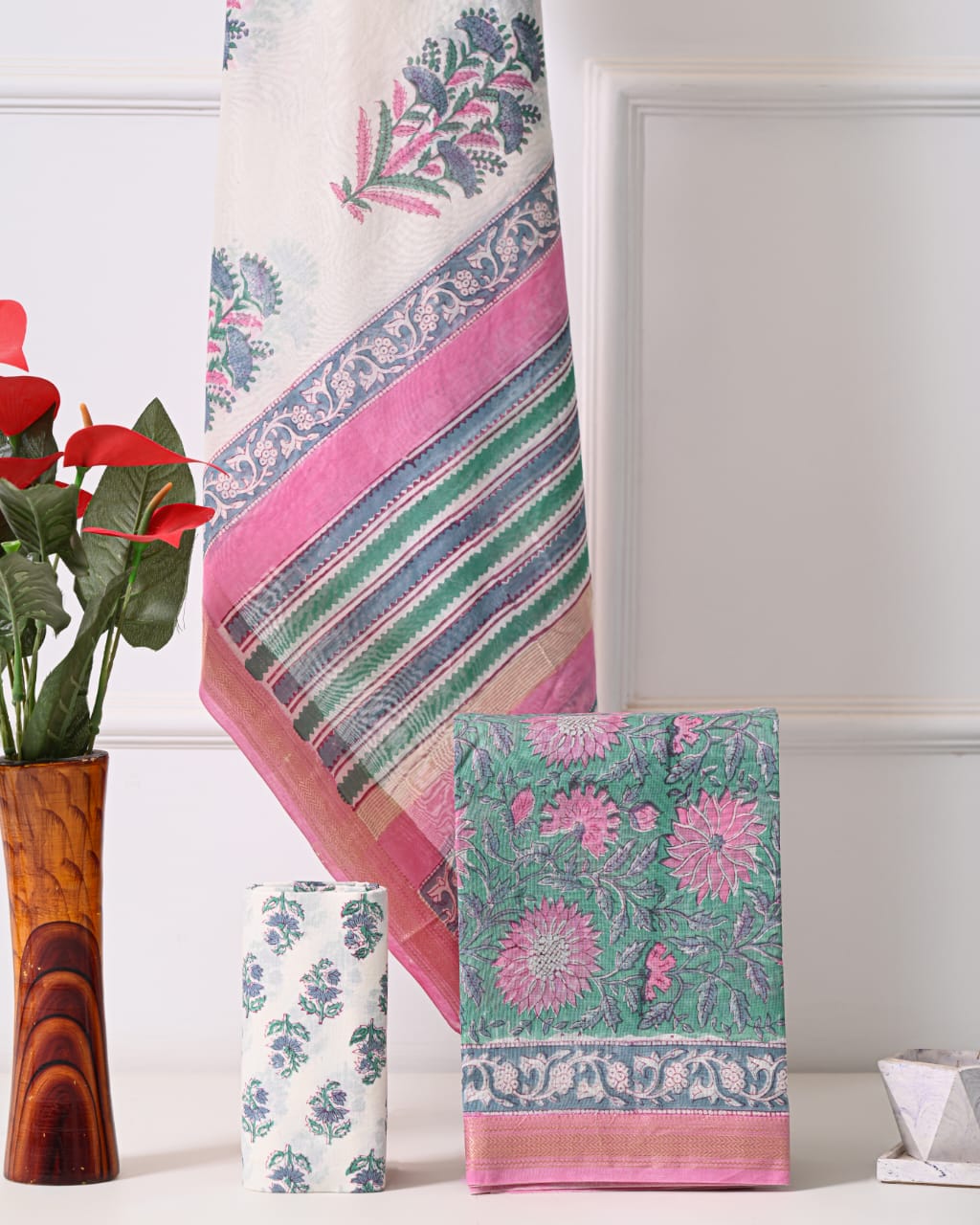 Exclusive Hand Block Printed Maheshwari Silk Suit