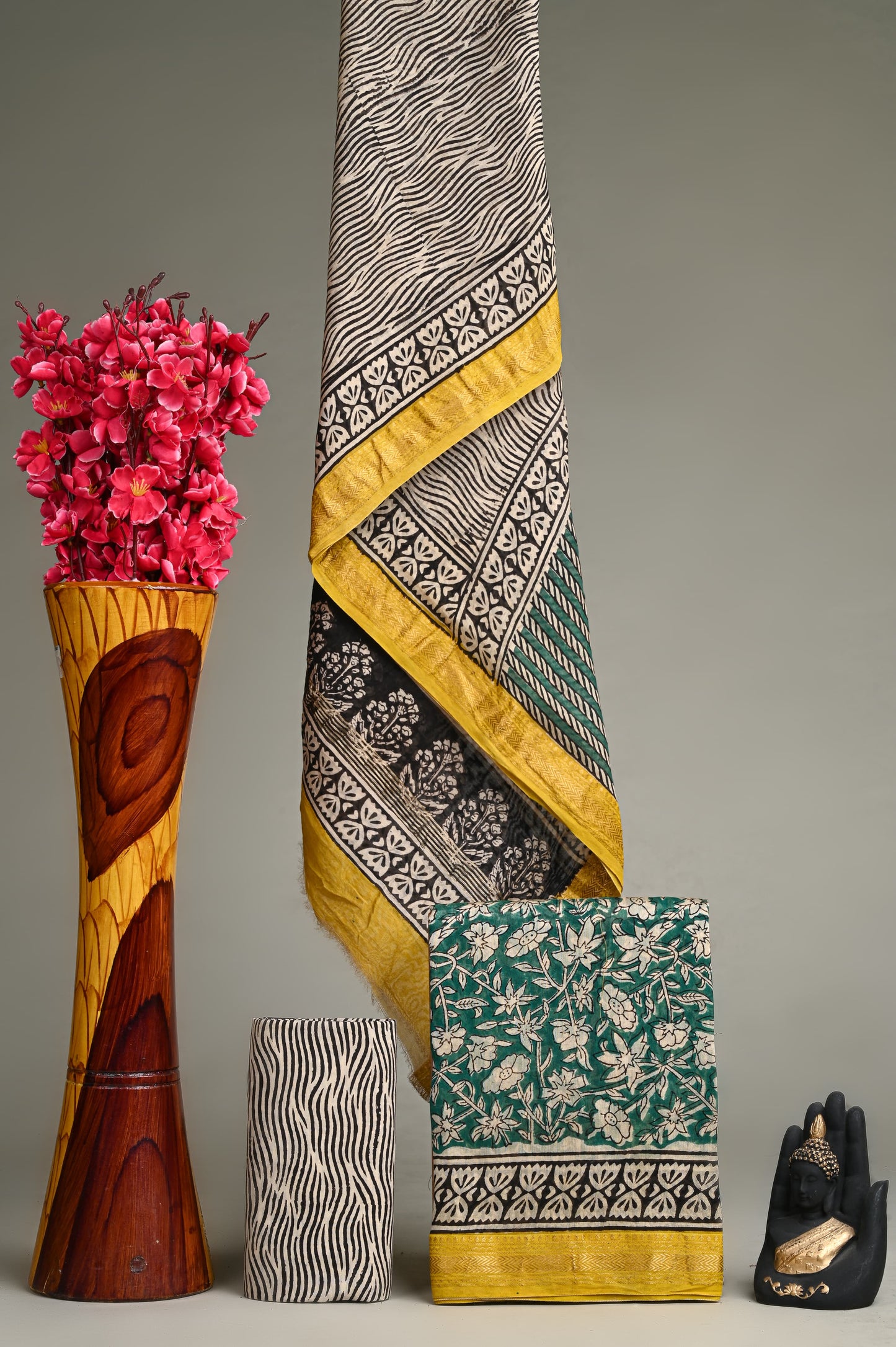 Hand Block Printed Maheshwari Silk Suit Set