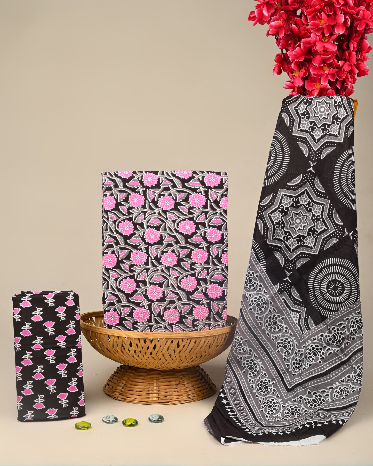 Exclusive Hand Block Print Cotton Suit With Mulmul Dupatta