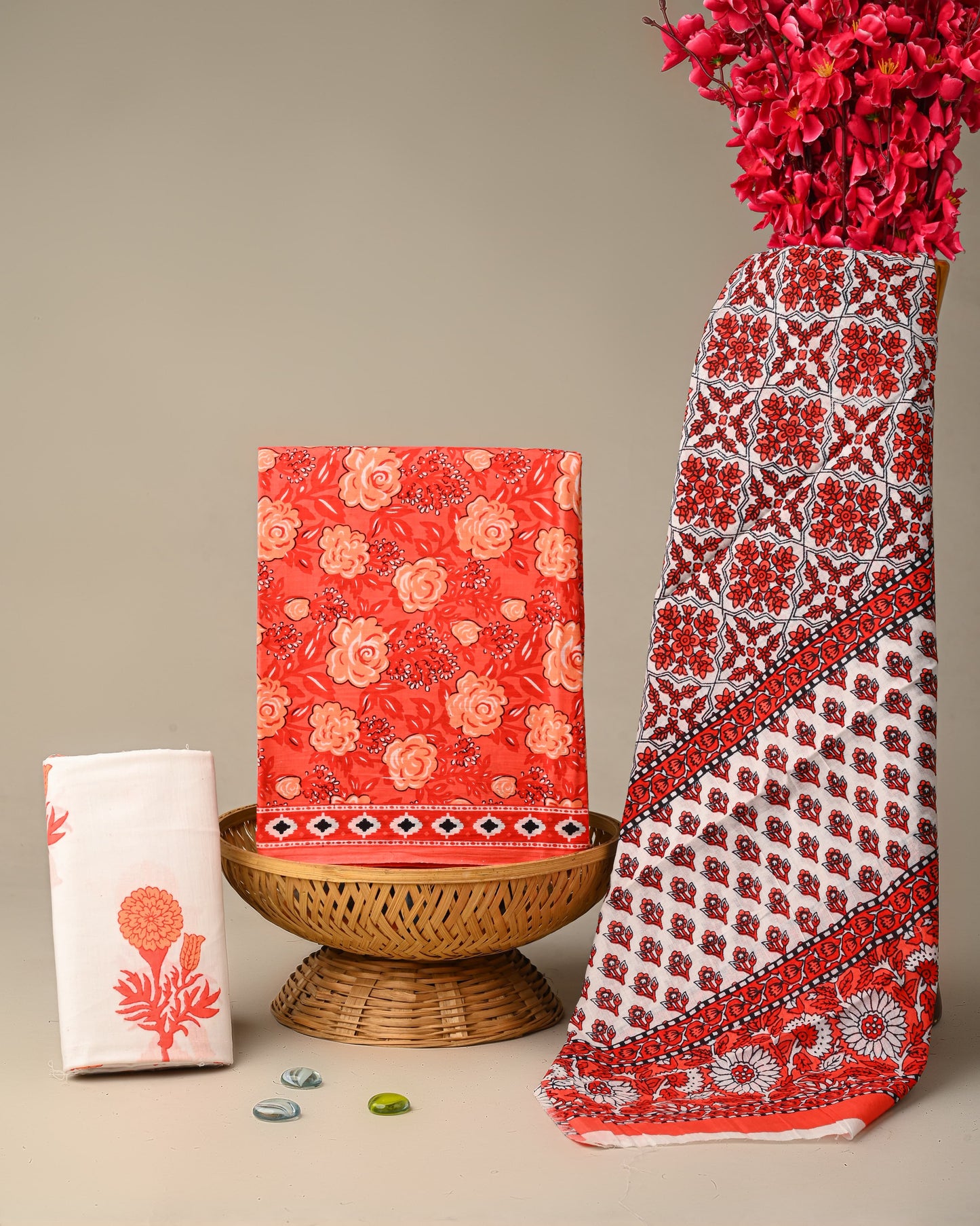 Sanganeri Print Cotton Suit With Mulmul Dupatta