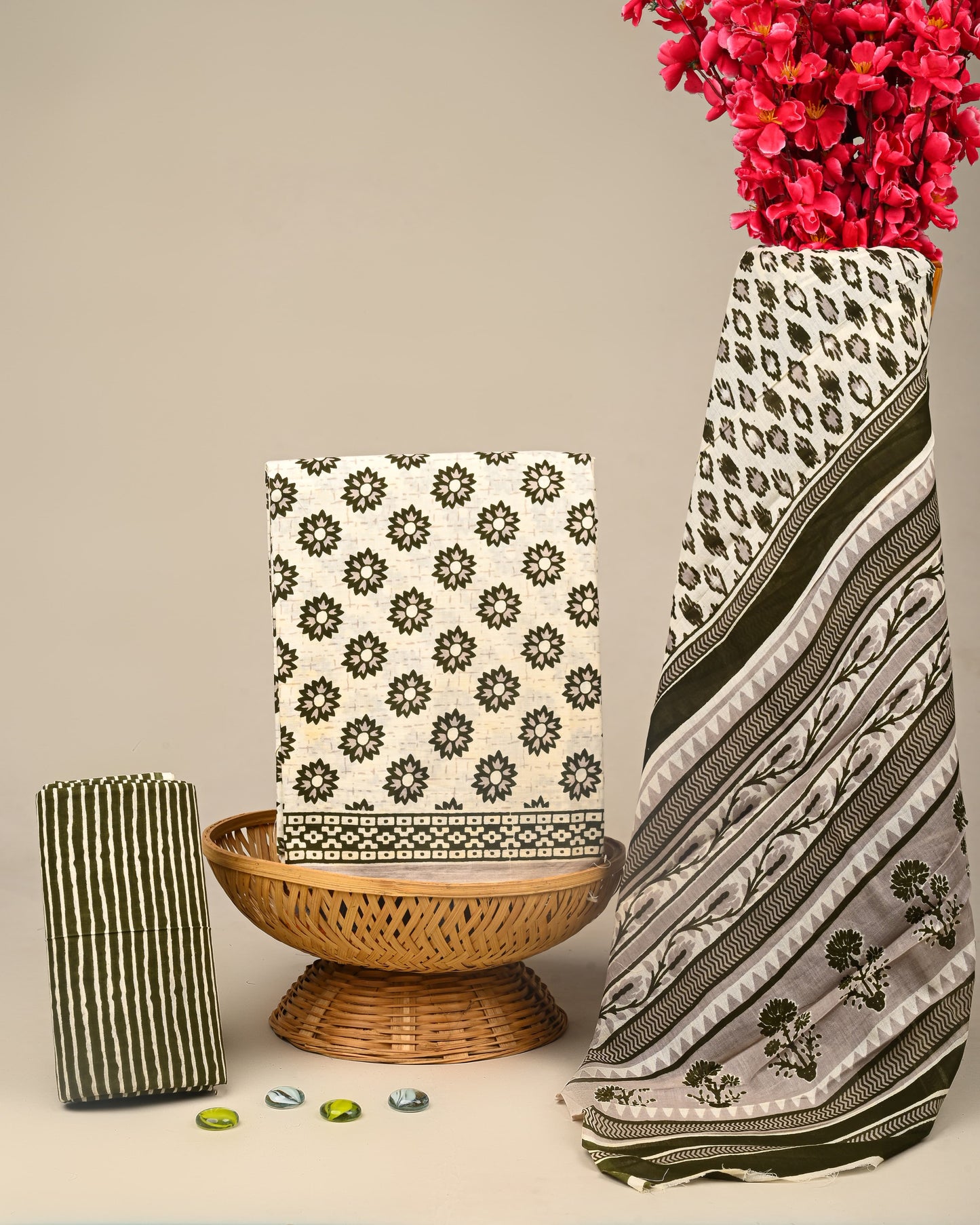 Exclusive Jaipuri Print Cotton Suit With Mulmul Dupatta