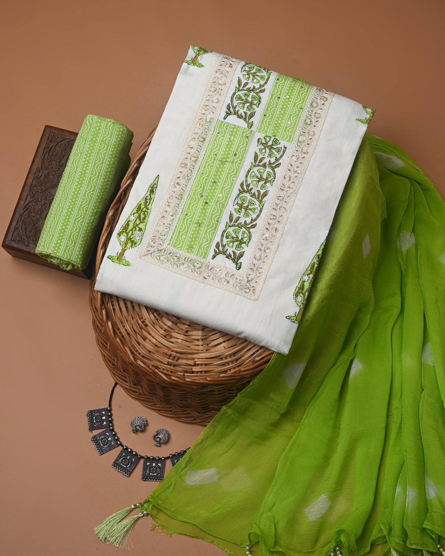 Pure Cotton Gota Patti Work Suit With Chiffon Dupatta