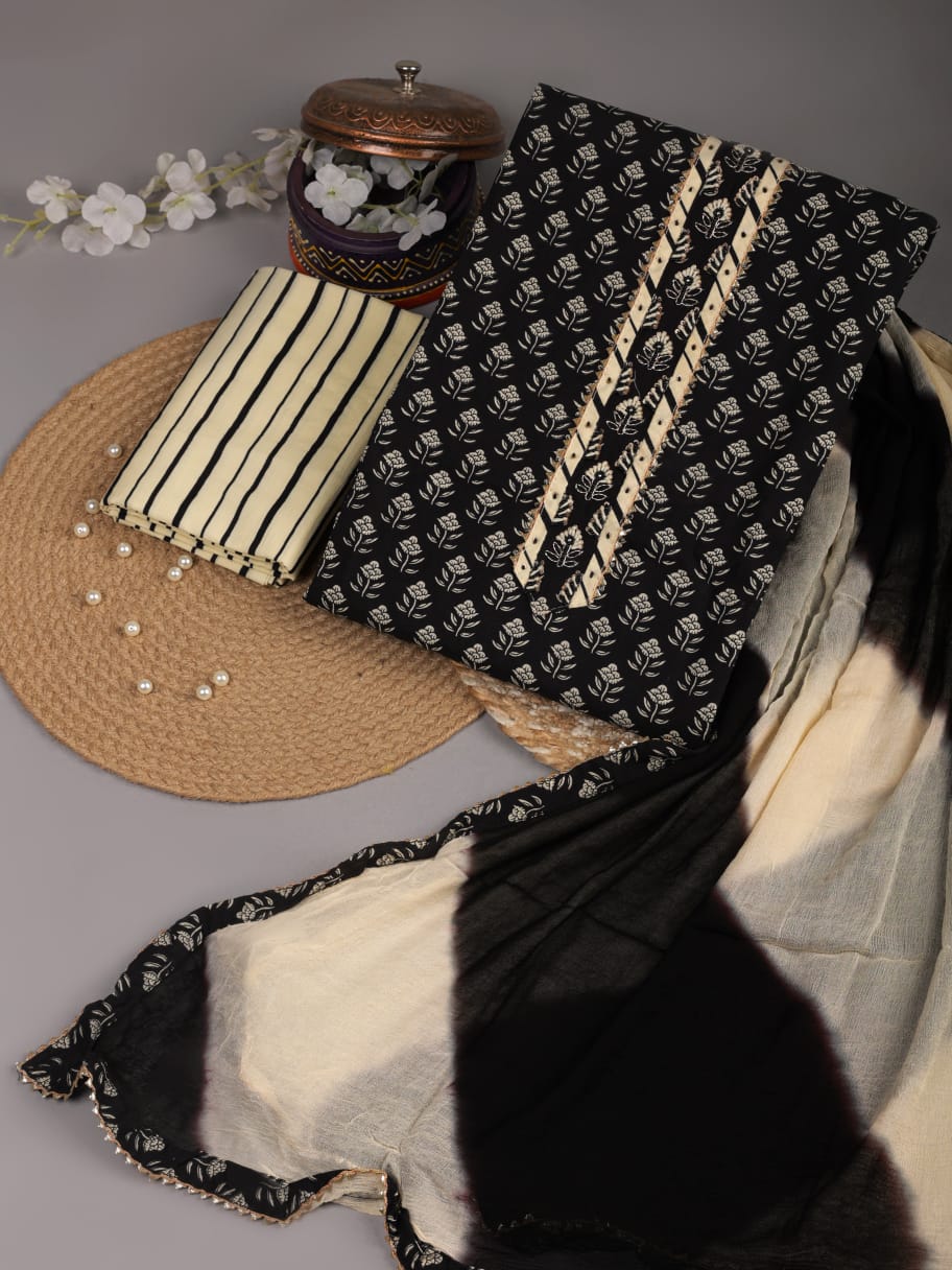 Premium Gota Patti Work Pure Cotton Suit With Chiffon Dupatta