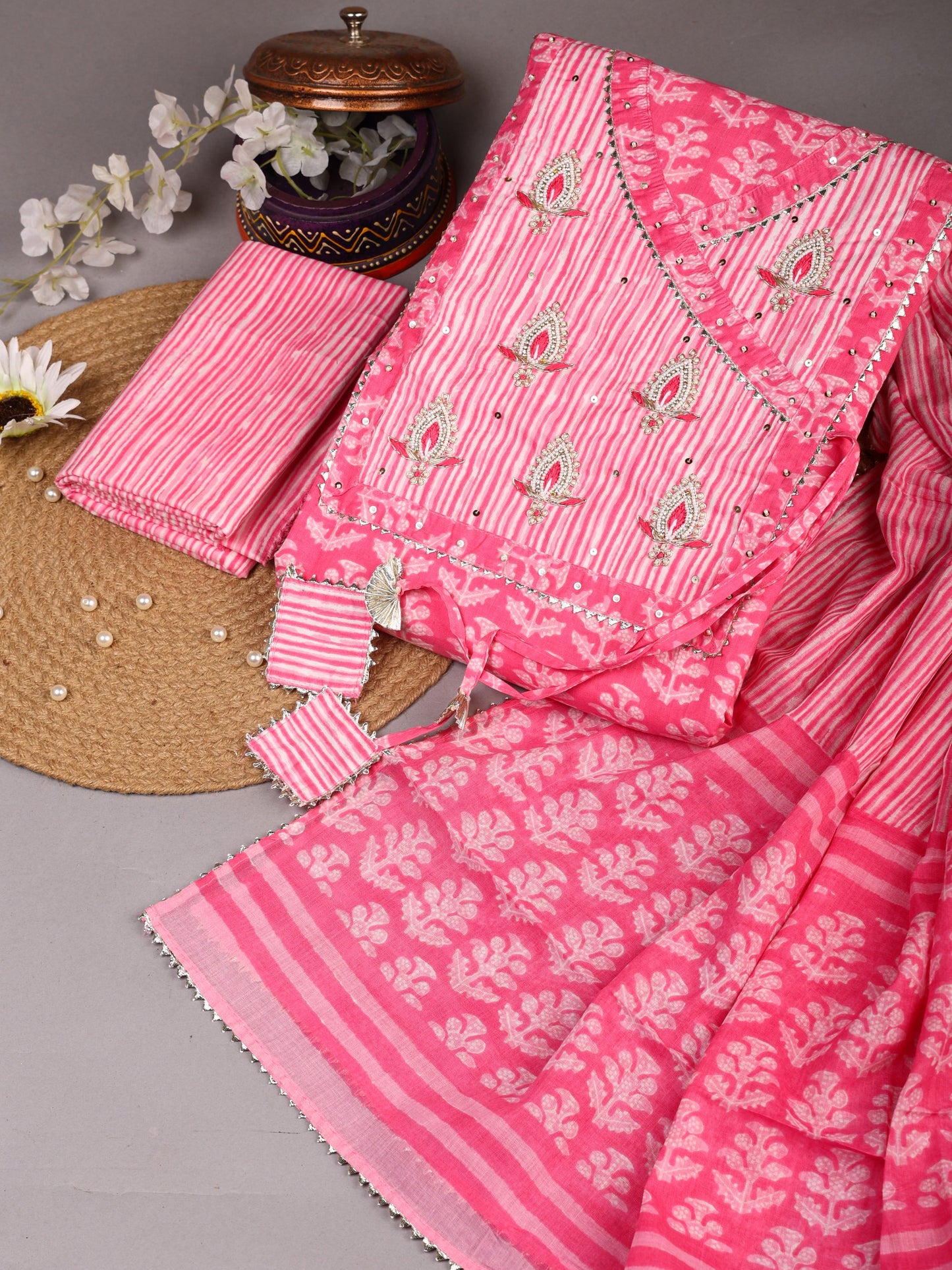 Pink Gota Patti Work Cotton Suit With Mulmul Dupatta (32)