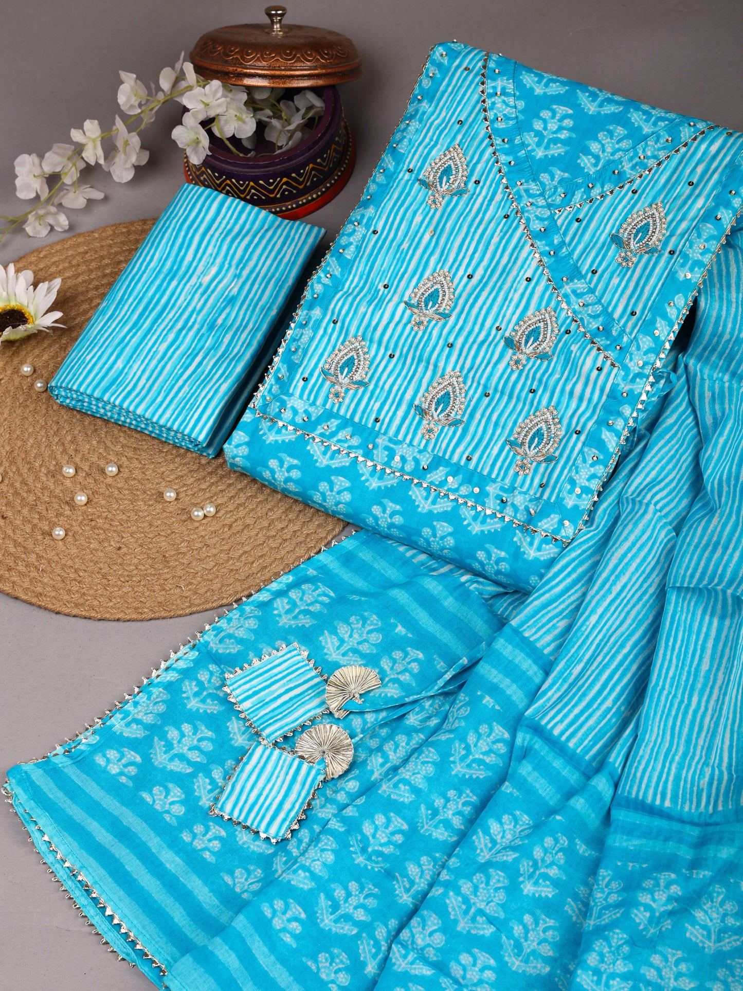 New Organic Cotton Gota Patti Work Suit With Mulmul Dupatta