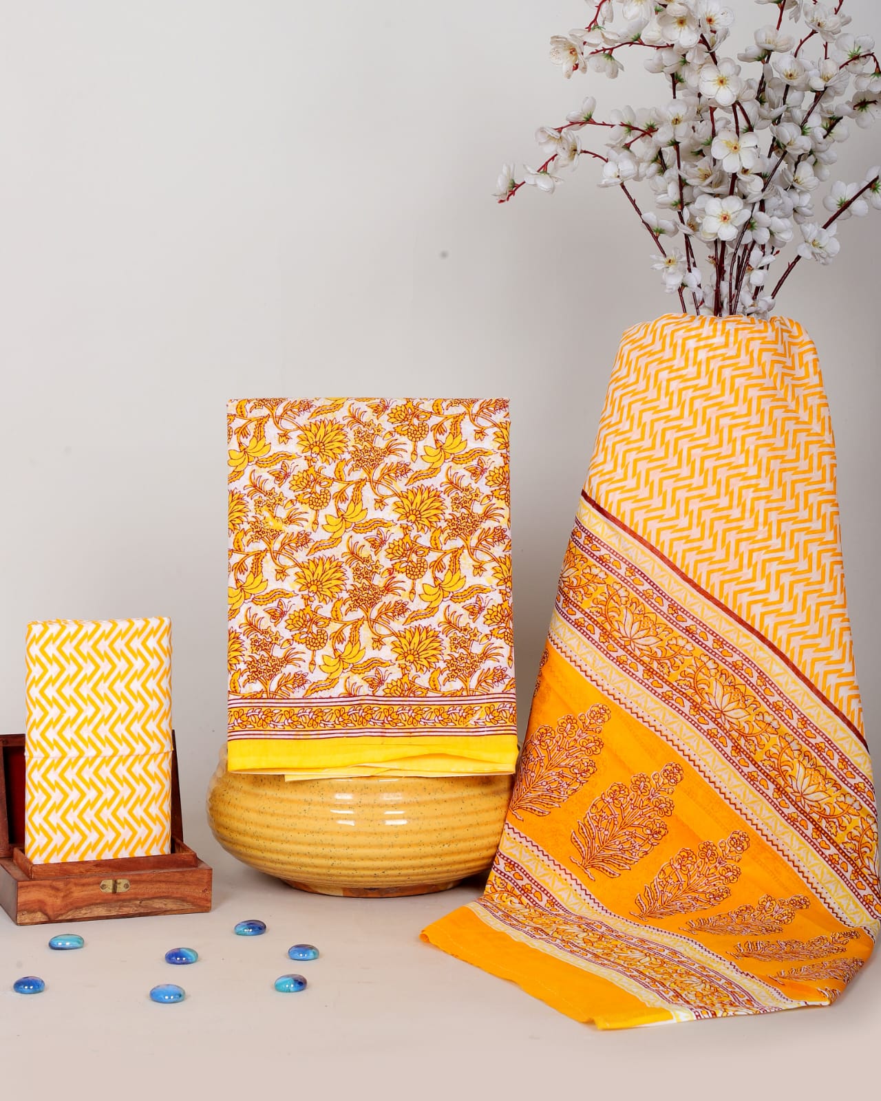 Premium Yellow Hand Block Print Cotton Suit Set