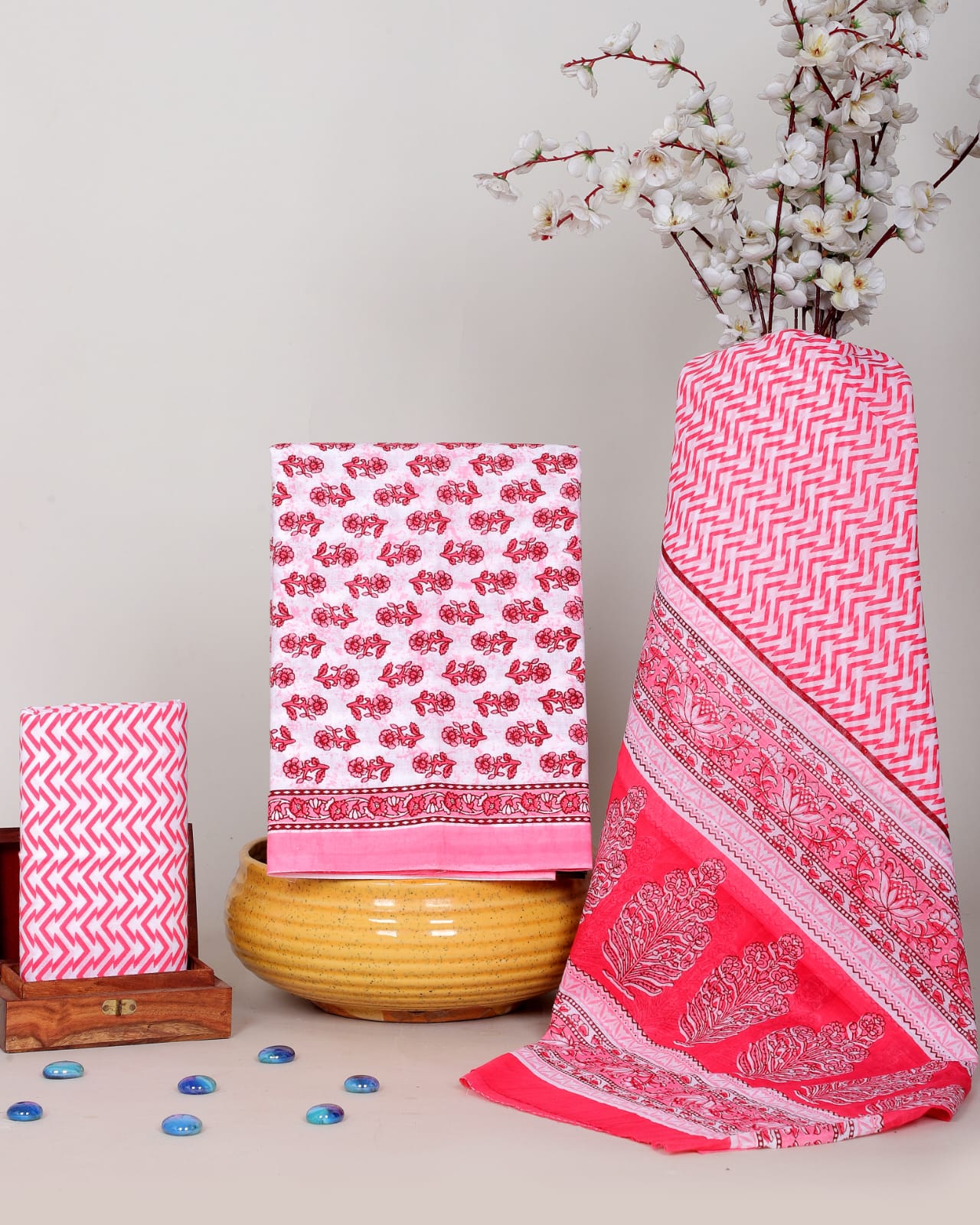 Bagru Print Soft Cotton Suit Set With Mulmul Dupatta