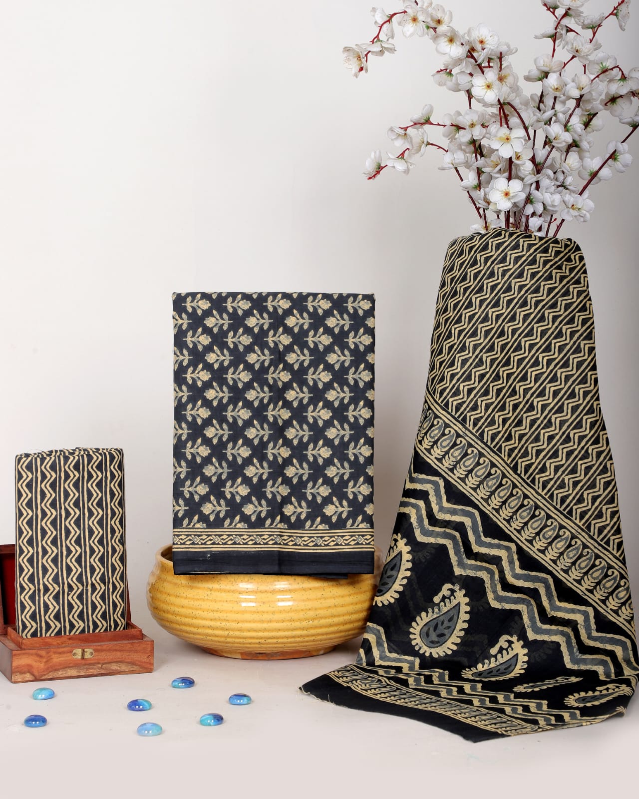 Sanganeri Printed Organic Cotton Suit With Mulmul Dupatta