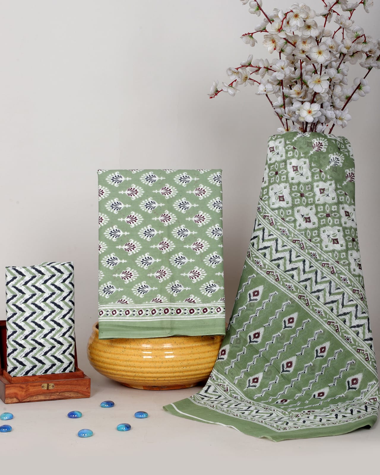 Sanganeri Print Cotton Suit With Mulmul Dupatta