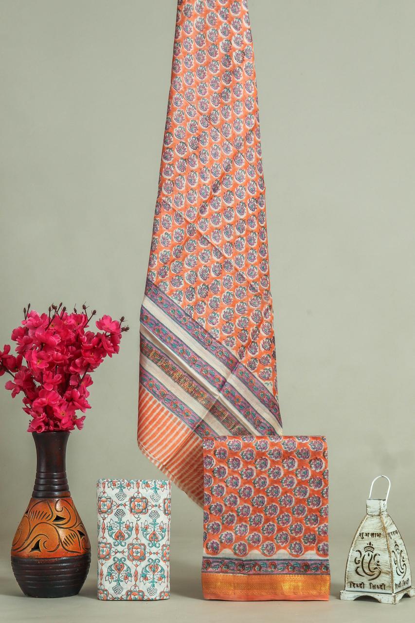 Exclusive Hand Block Print Maheshwari Silk Suit Set