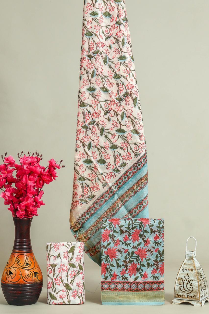 Premium Hand Block Printed MaheshwariSilk Suit