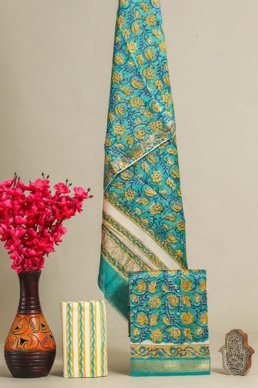 Premium Bagru Hand Block Print Maheshwari Silk Suit
