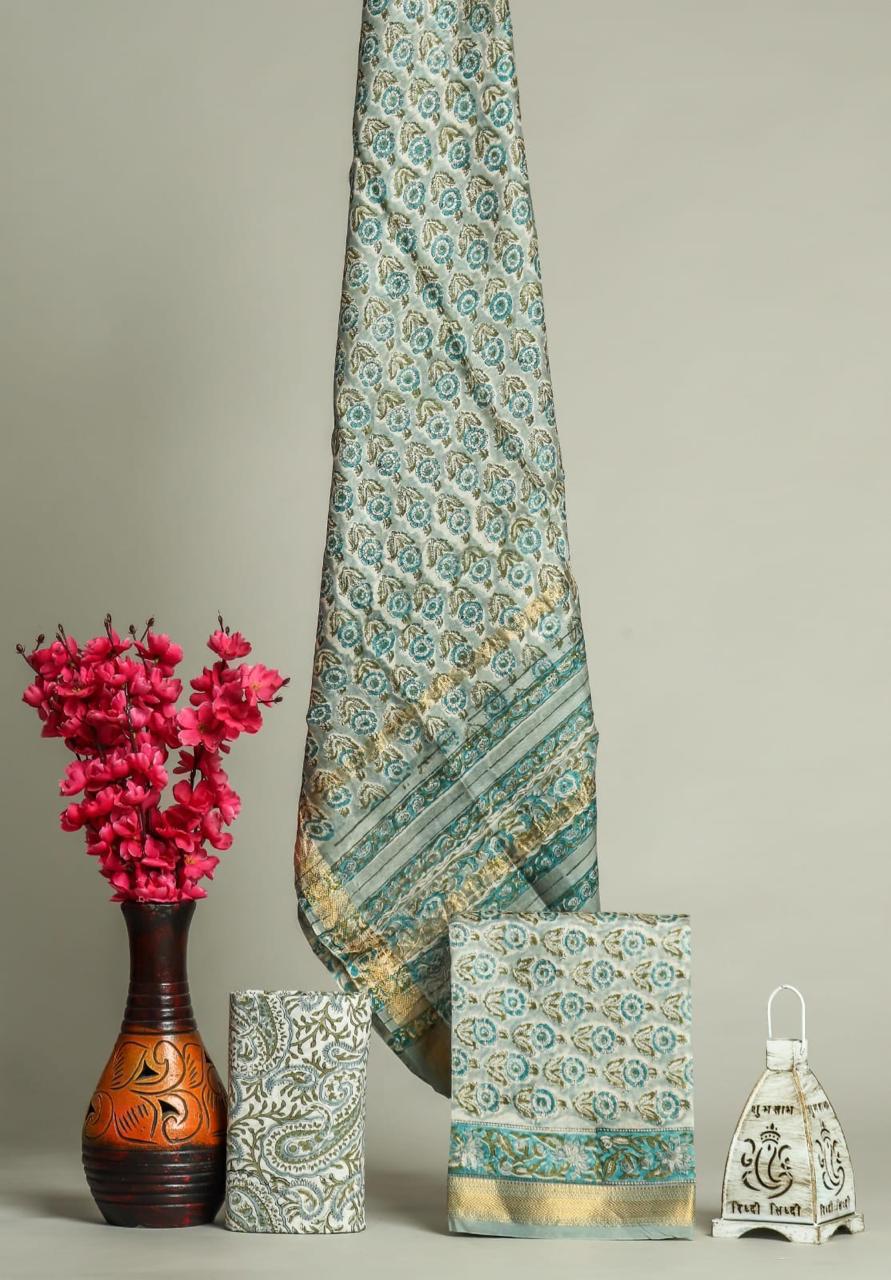Premium Hand Block Print Maheshwari Silk Suit