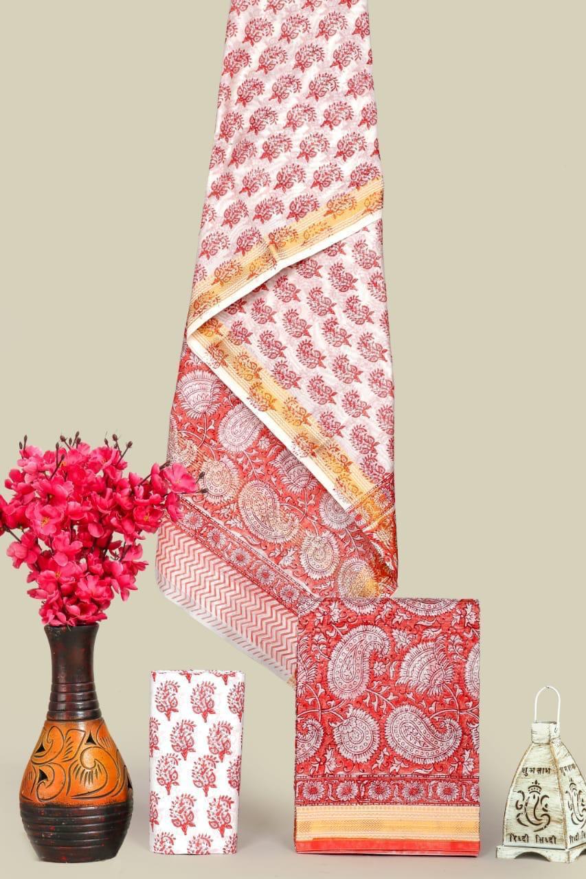 Handloom Maheshwari Silk Suit with Zari Border