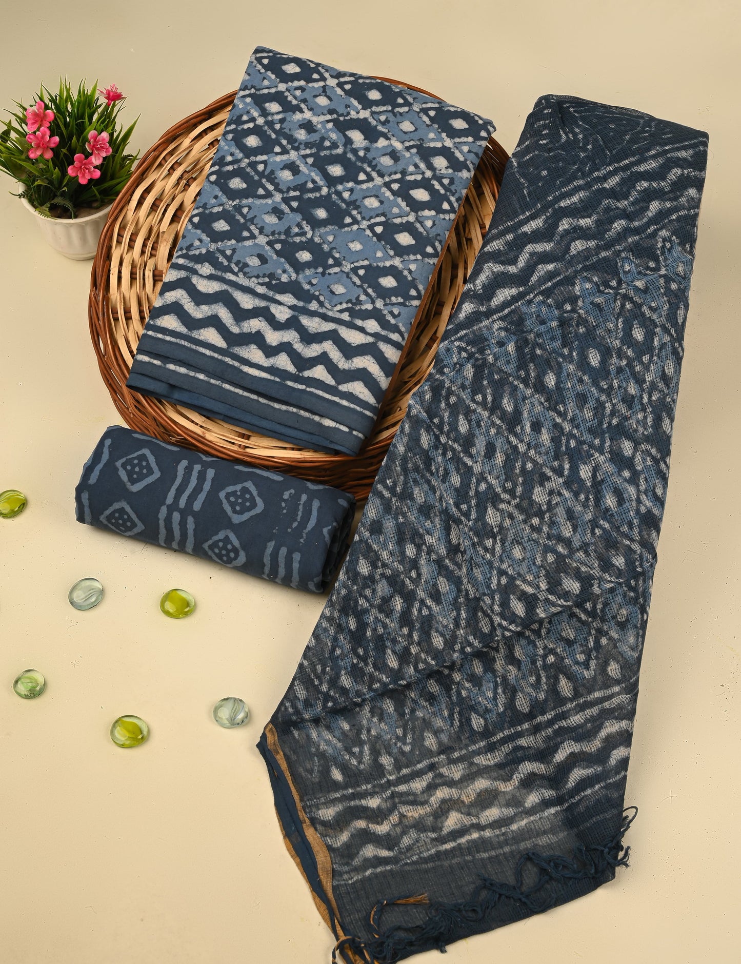 Premium Hand Block Printed Cotton Suit With Kota Doria Dupatta