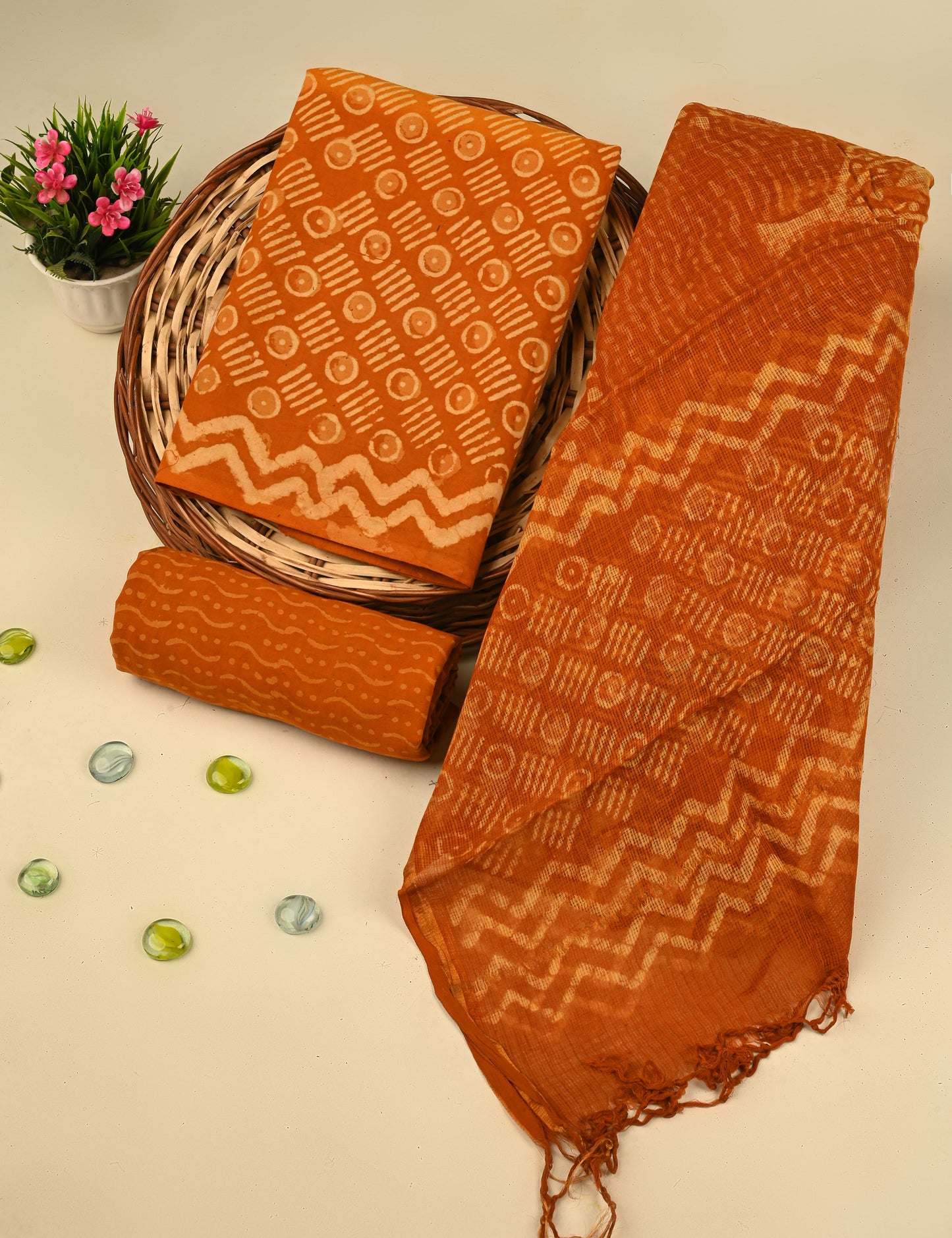 Exclusive Hand Block Printed Cotton Suit with Kota Doria Dupatta